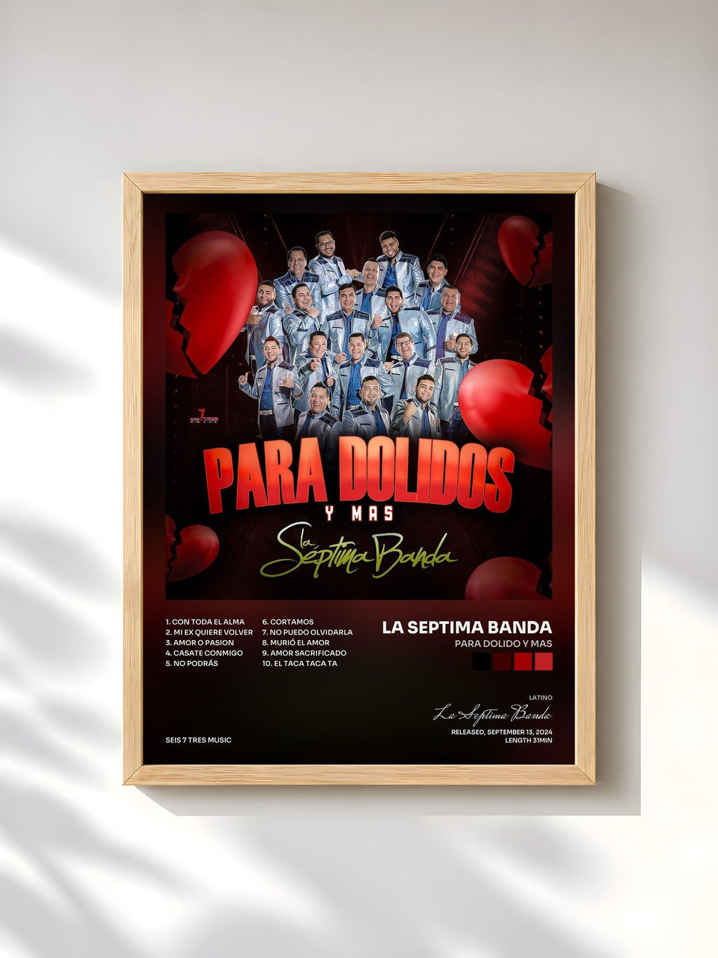 #bois Tableau de l'album Para Dolido y Mas de La Septima Banda, cadre en bois brut, imprimé et encadré en France