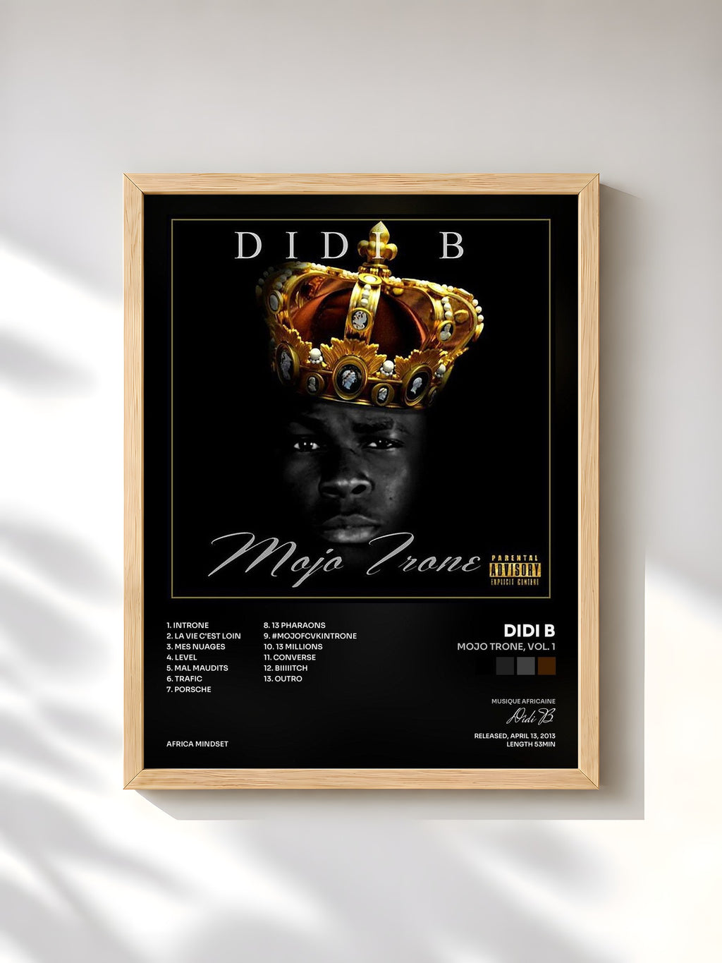 #bois Tableau de l'album Mojo trone, vol. 1 de Didi B, cadre en bois brut, imprimé et encadré en France
