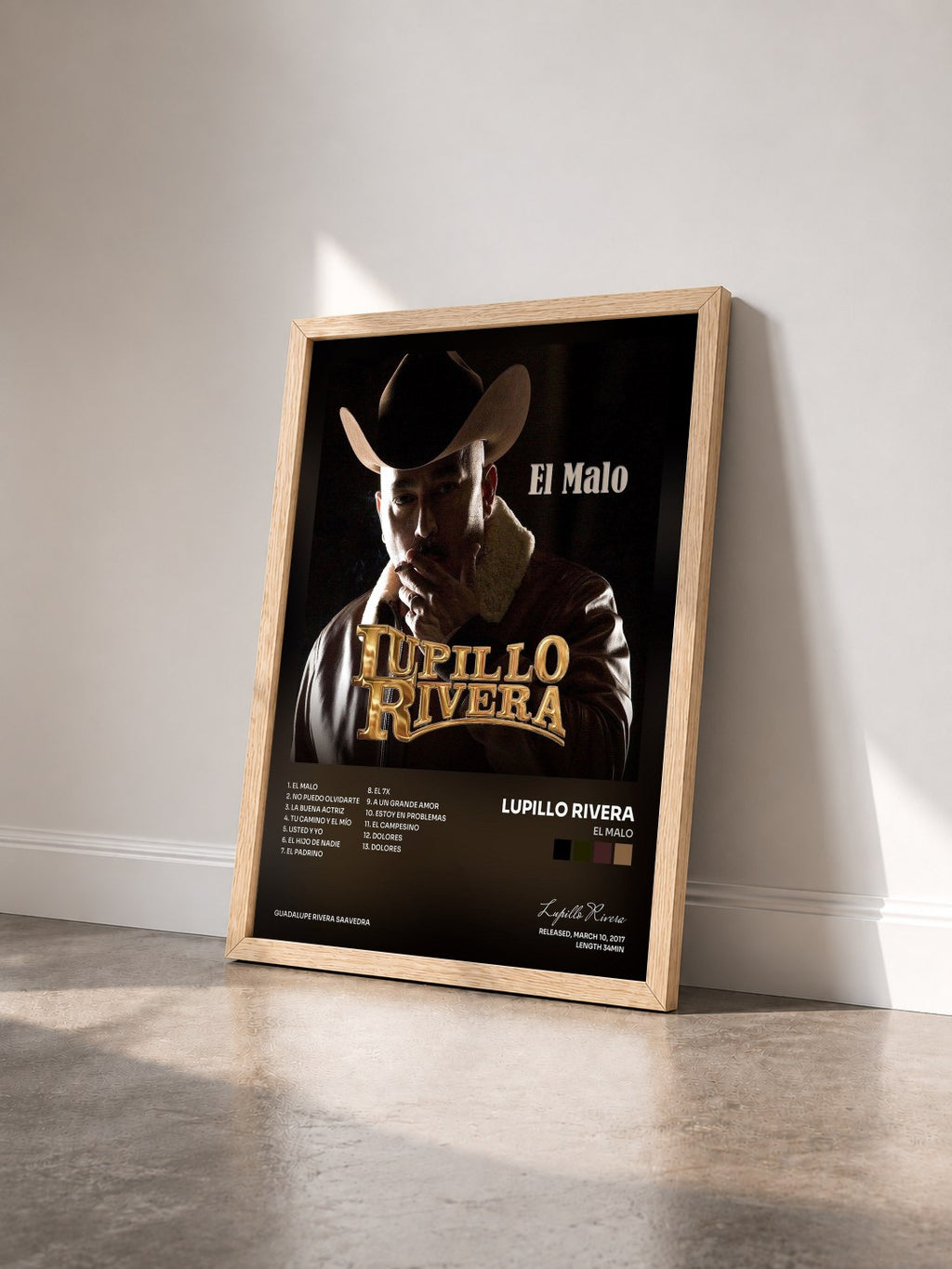 #bois Tableau de l'album El Malo de Lupillo Rivera vu de trois quarts, cadre en bois brut