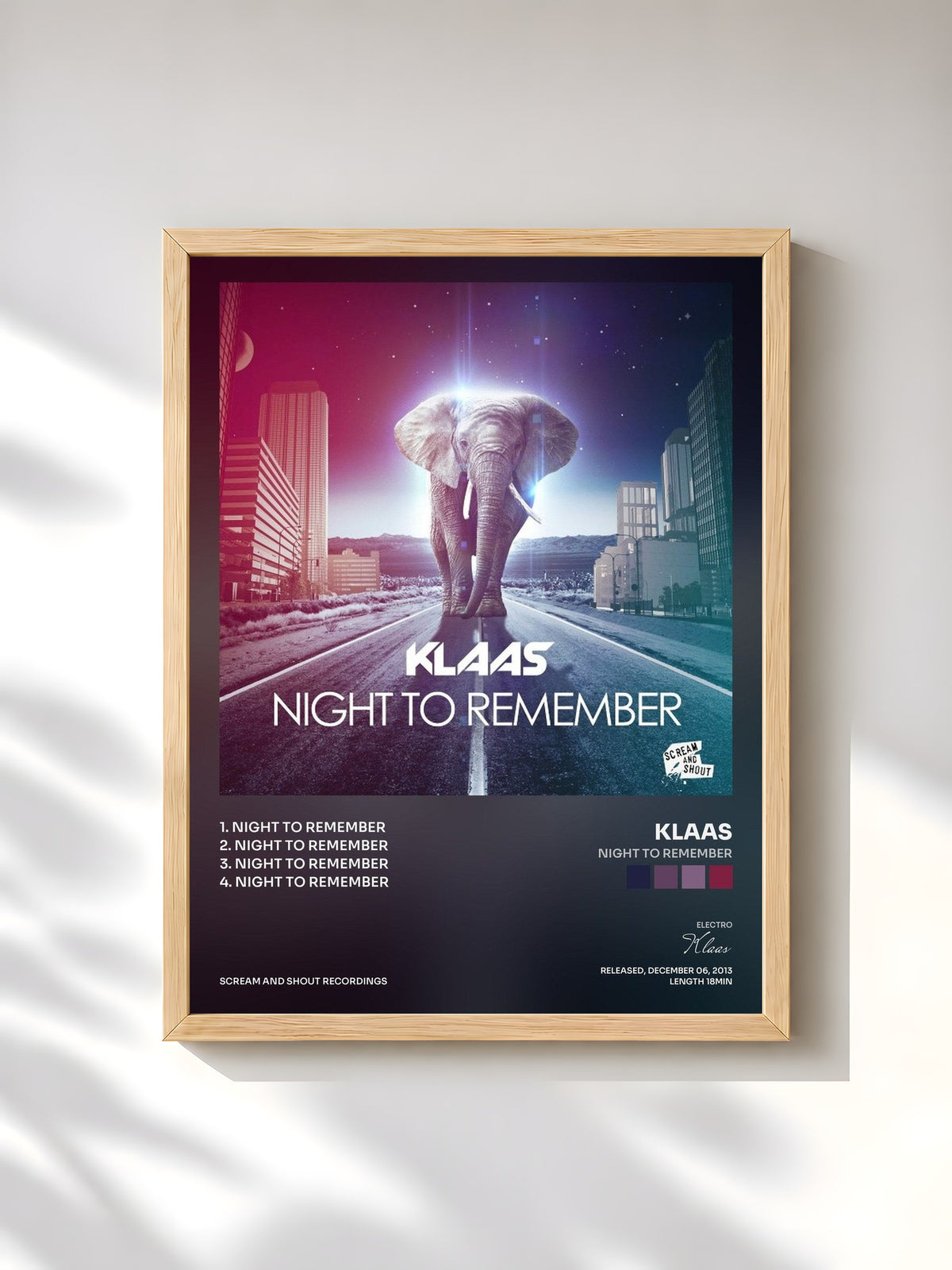 #bois Tableau de l'album Night to Remember de Klaas, cadre en bois brut, imprimé et encadré en France