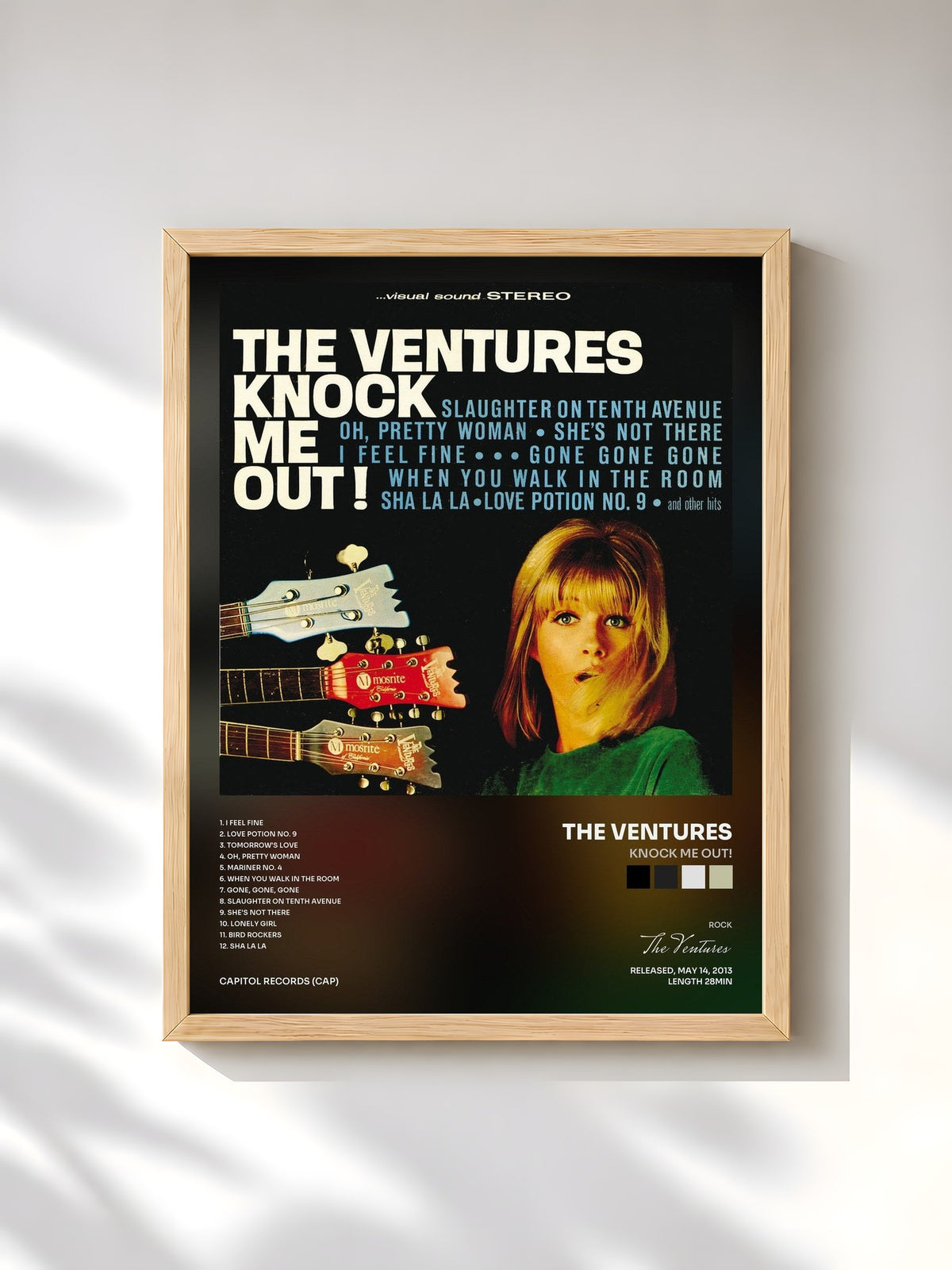 #bois Tableau de l'album Knock Me Out! de The Ventures, cadre en bois brut, imprimé et encadré en France