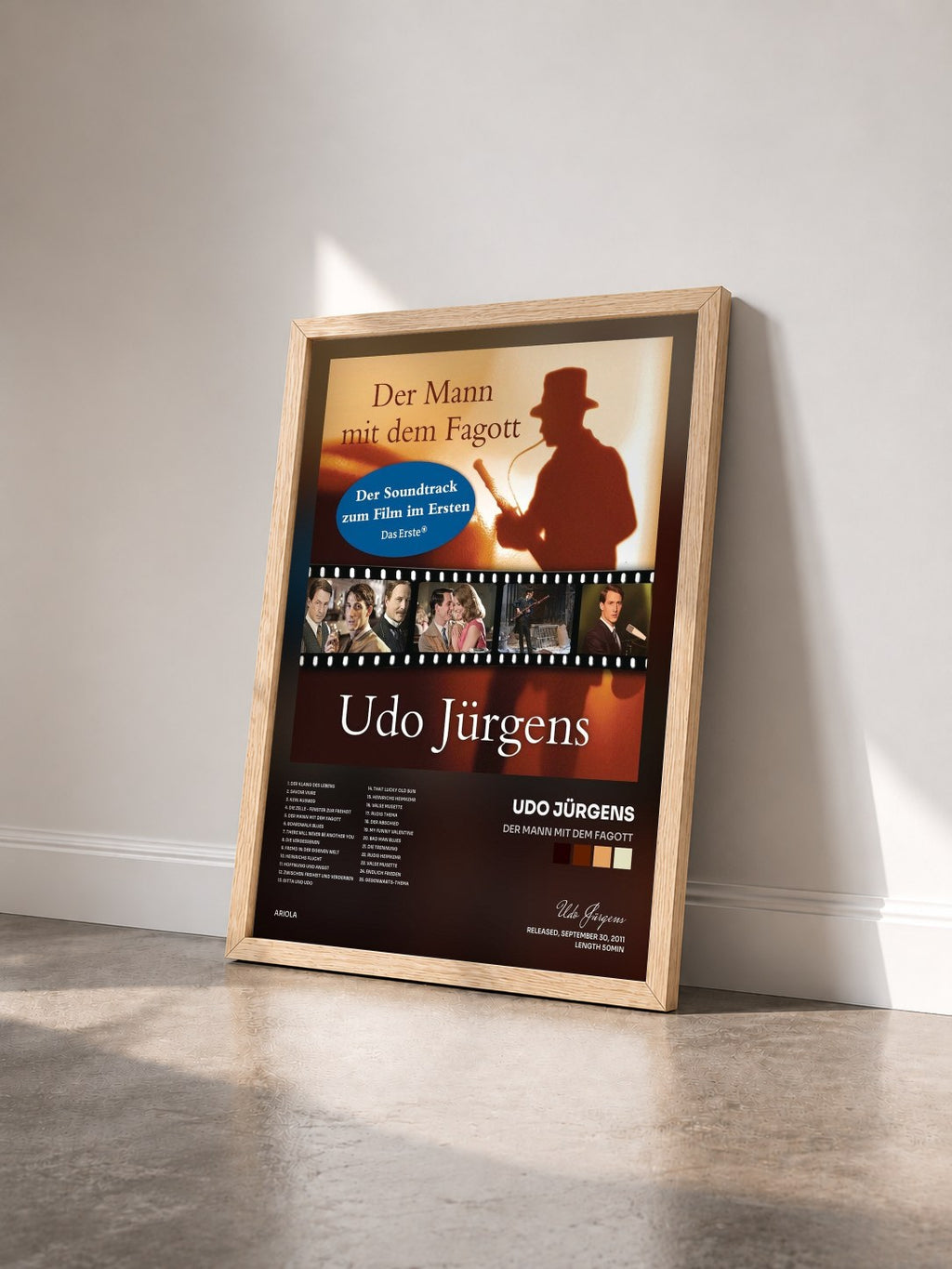 #bois Tableau de l'album Der Mann mit dem Fagott de Udo Jürgens vu de trois quarts, cadre en bois brut