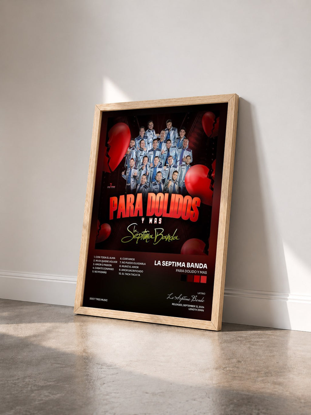 #bois Tableau de l'album Para Dolido y Mas de La Septima Banda vu de trois quarts, cadre en bois brut