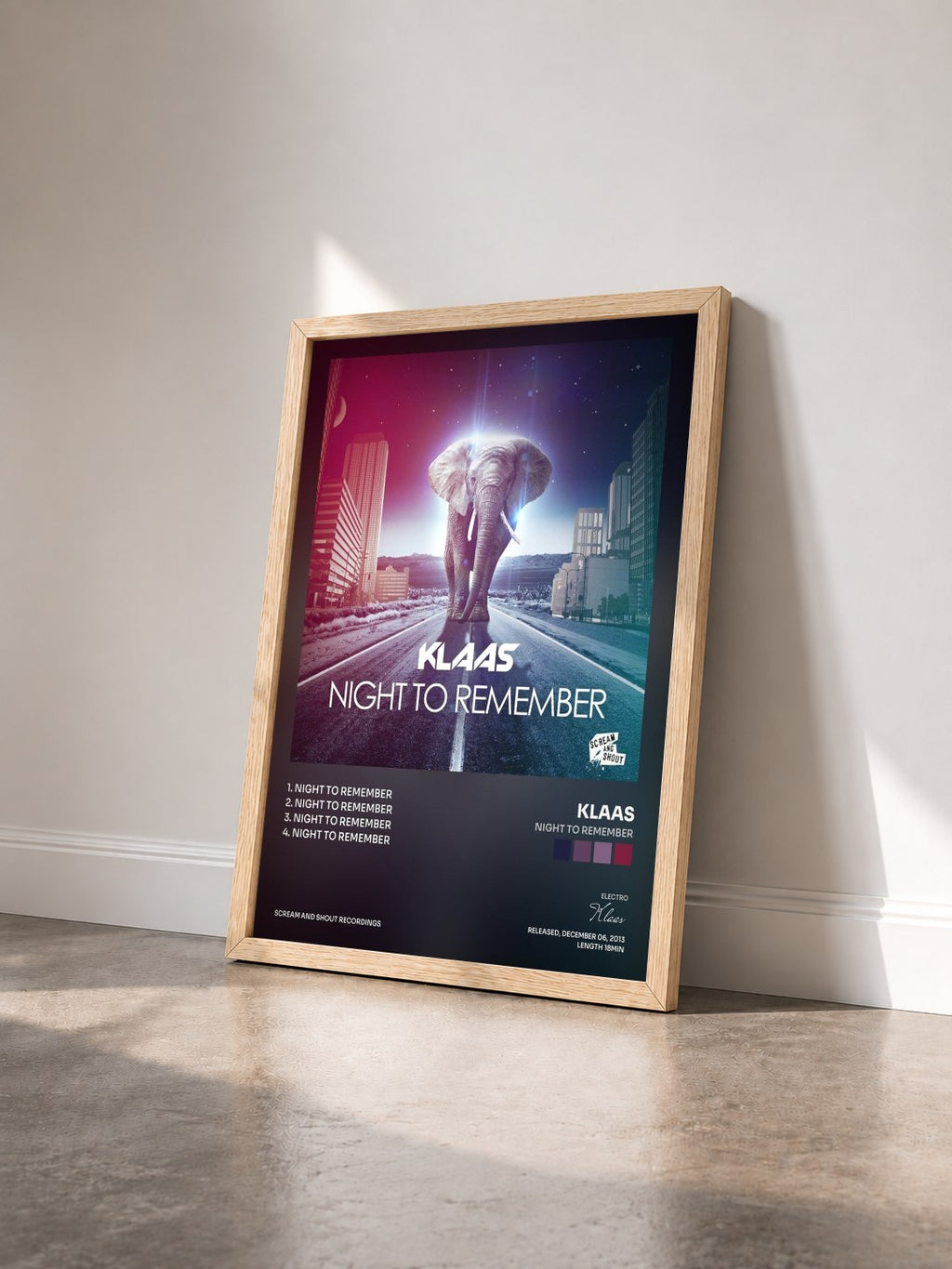 #bois Tableau de l'album Night to Remember de Klaas vu de trois quarts, cadre en bois brut