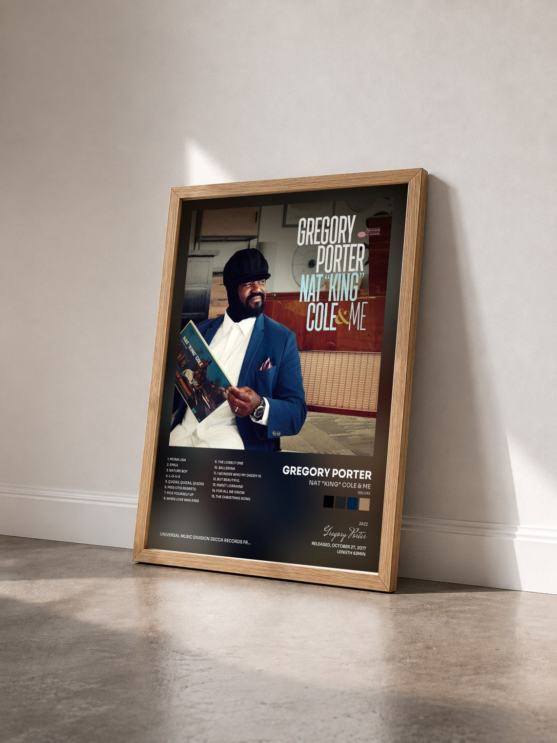 #bois Tableau de l'album Nat "King" Cole & Me (Deluxe) de Gregory Porter vu de trois quarts, cadre en bois brut