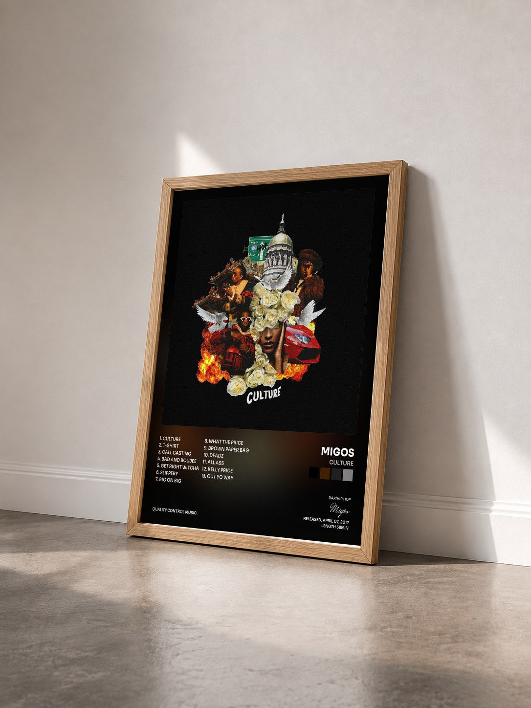 #bois Tableau de l'album Culture de Migos vu de trois quarts, cadre en bois brut