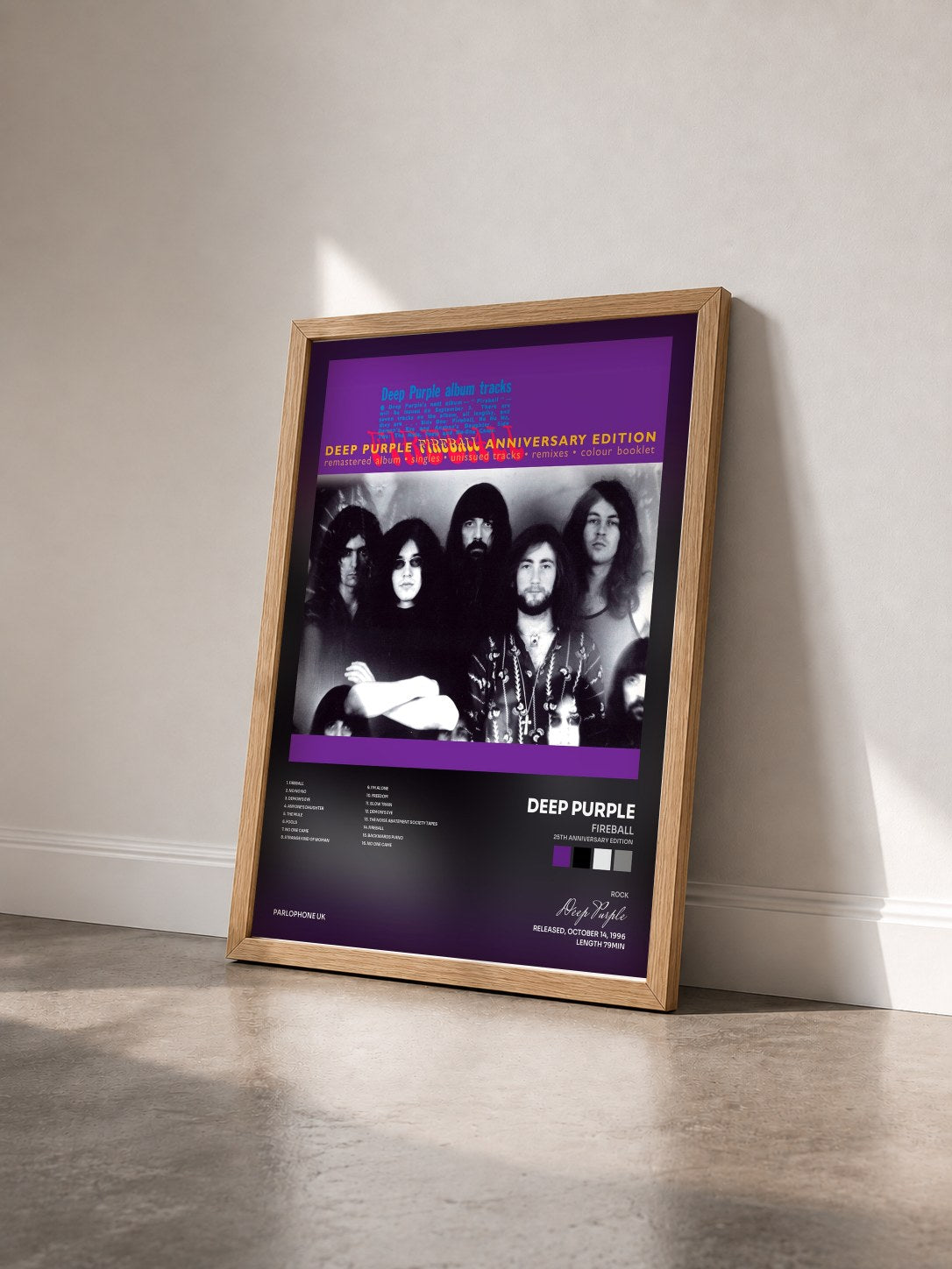 #bois Tableau de l'album Fireball (25th Anniversary Edition) de Deep Purple vu de trois quarts, cadre en bois brut