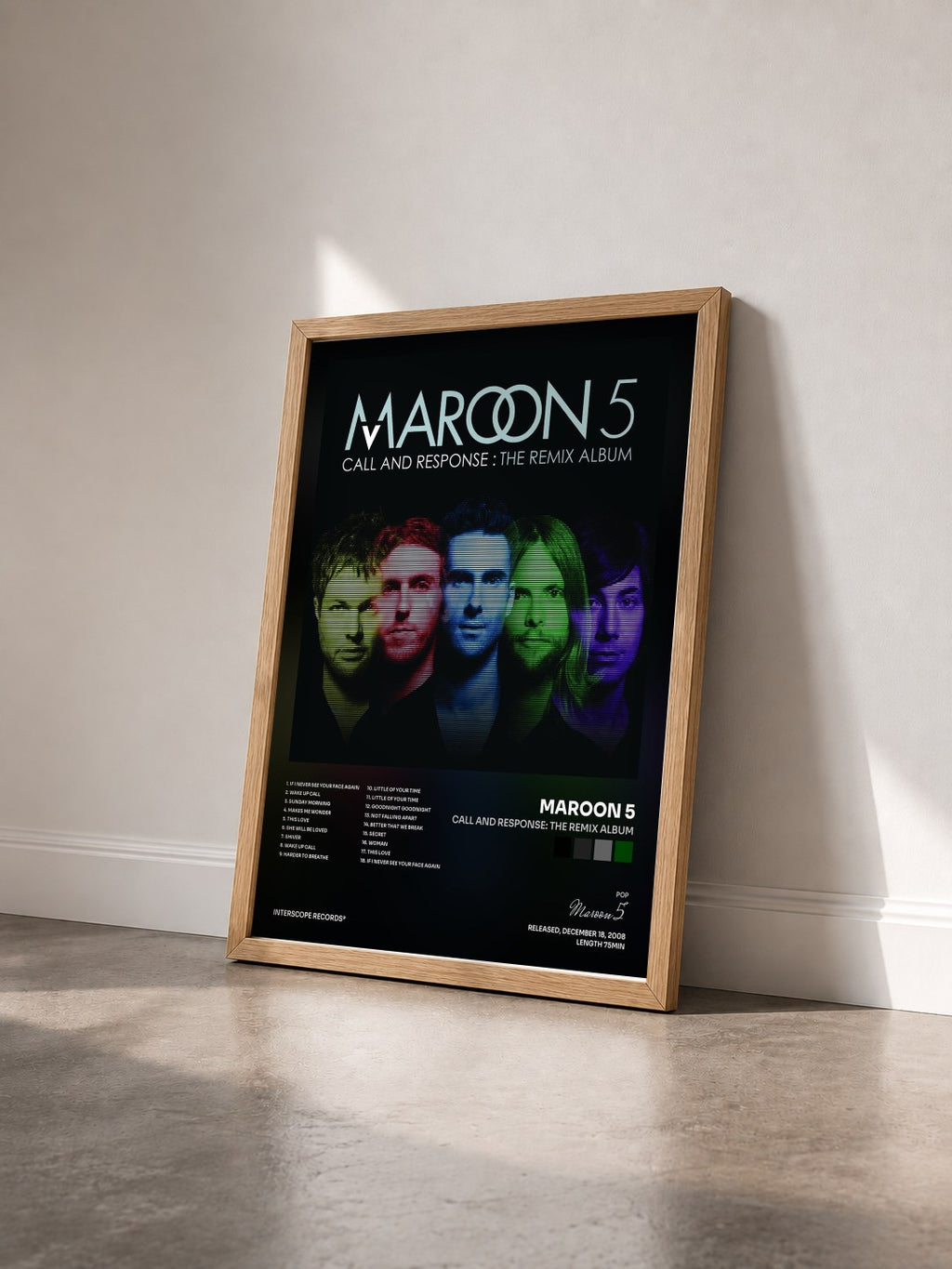 #bois Tableau de l'album Call And Response: The Remix Album de Maroon 5 vu de trois quarts, cadre en bois brut