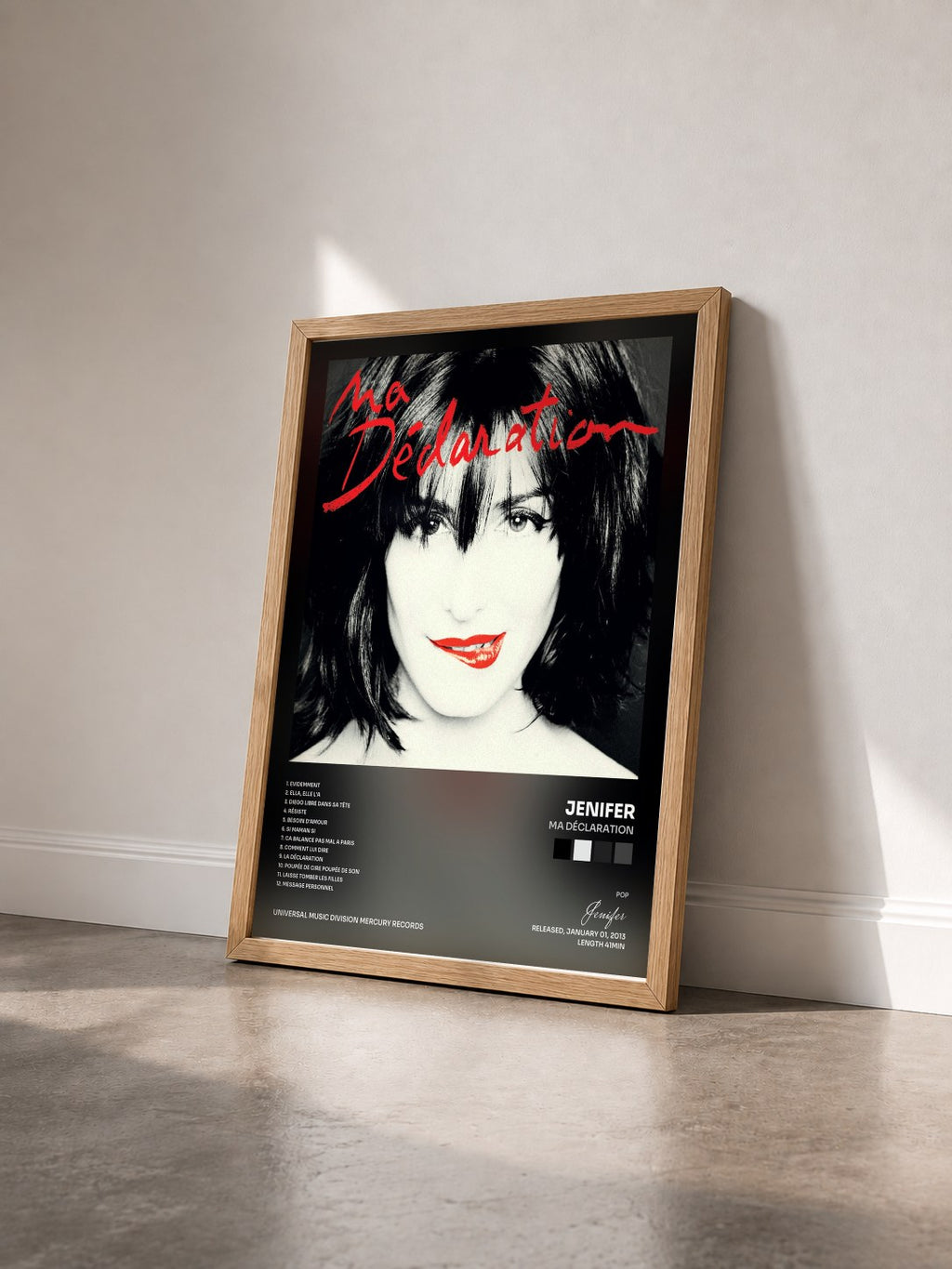 #bois Tableau de l'album Ma Déclaration de Jenifer vu de trois quarts, cadre en bois brut