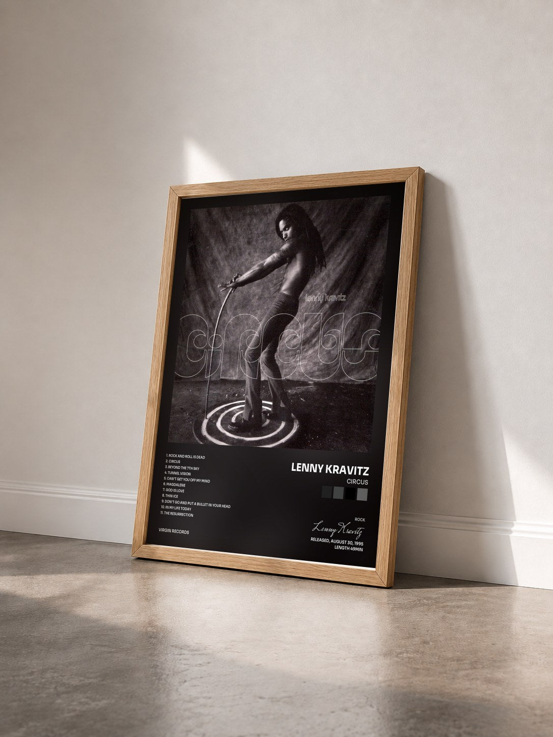 #bois Tableau de l'album Circus de Lenny Kravitz vu de trois quarts, cadre en bois brut