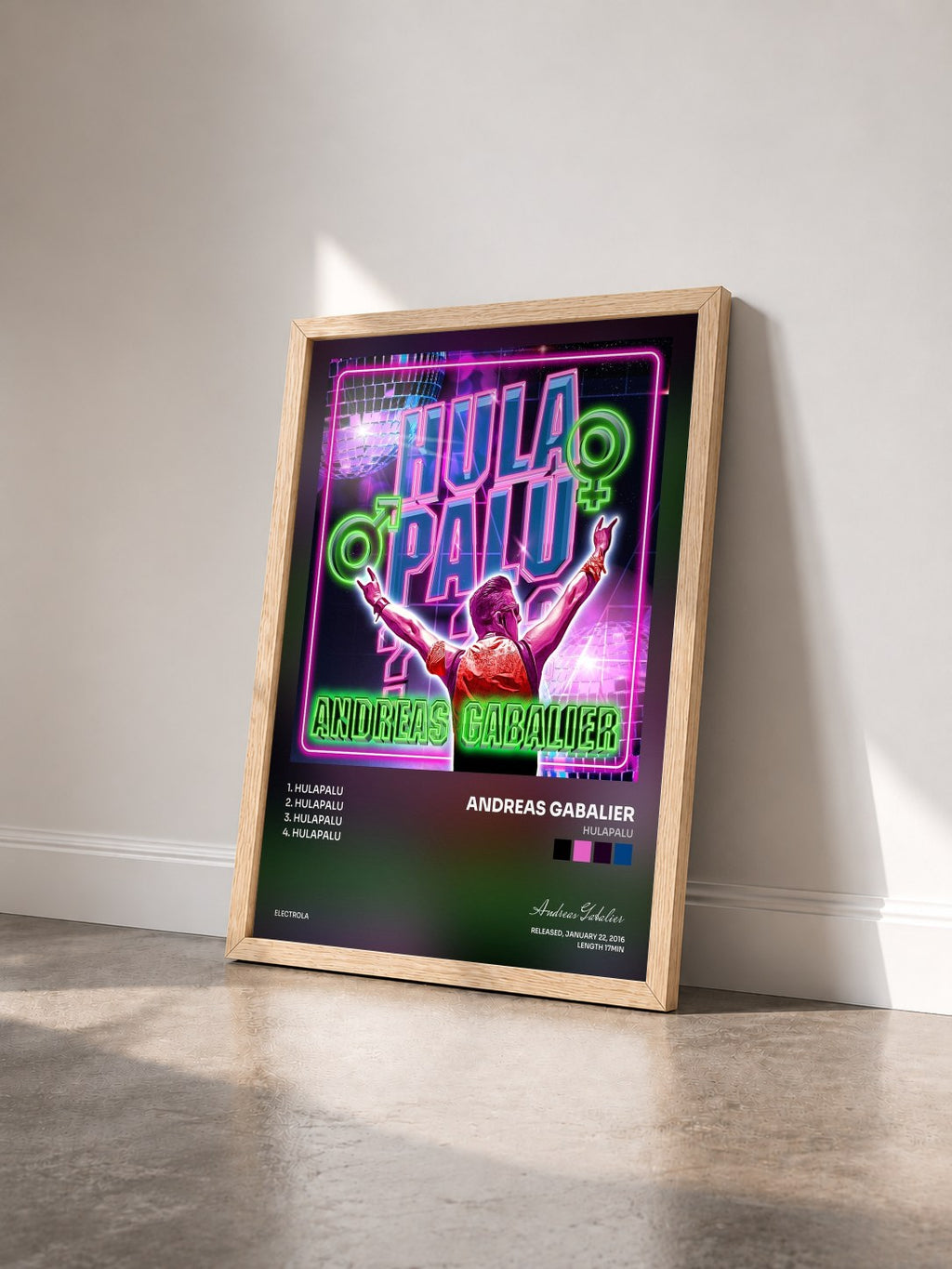 #bois Tableau de l'album Hulapalu de Andreas Gabalier vu de trois quarts, cadre en bois brut