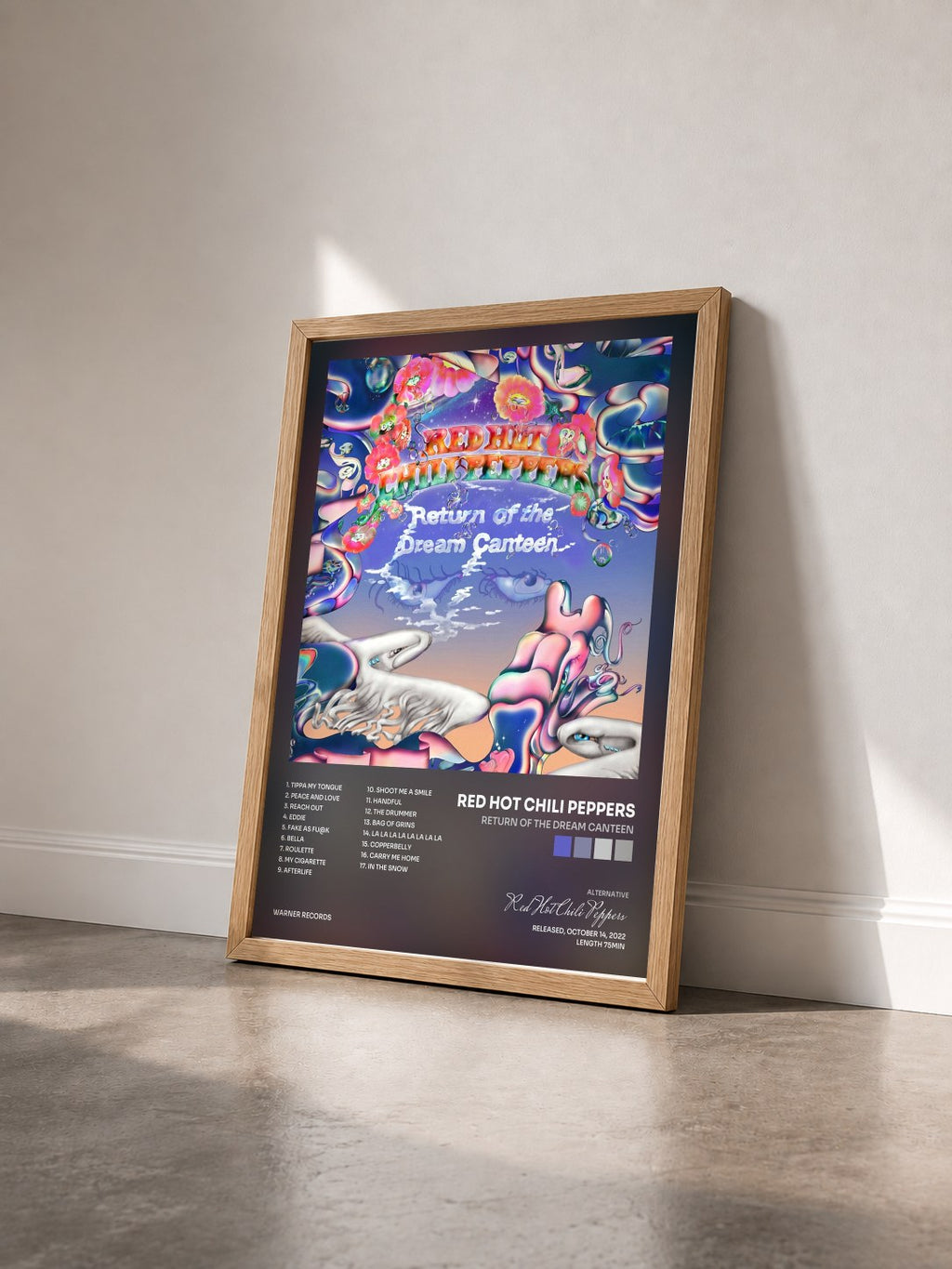 #bois Tableau de l'album Return of the Dream Canteen de Red Hot Chili Peppers vu de trois quarts, cadre en bois brut