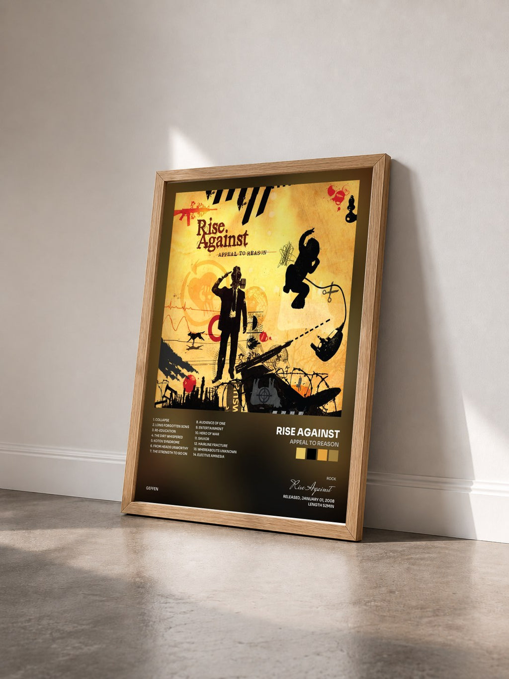 #bois Tableau de l'album Appeal To Reason de Rise Against vu de trois quarts, cadre en bois brut