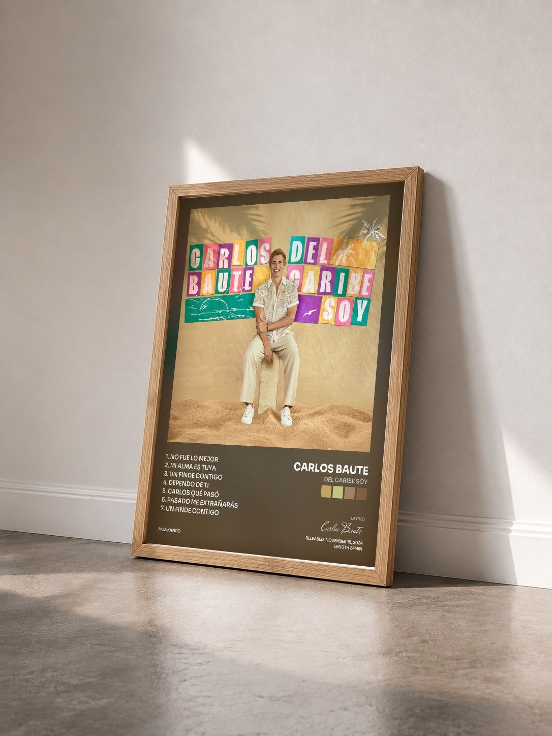 #bois Tableau de l'album Del Caribe Soy de Carlos Baute vu de trois quarts, cadre en bois brut