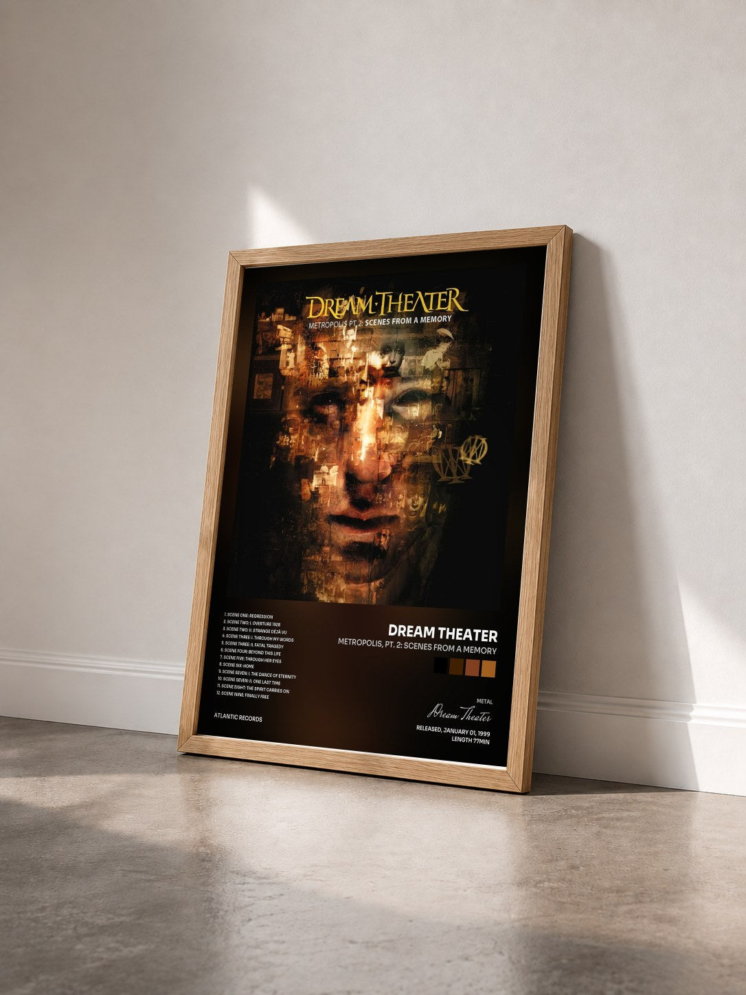 #bois Tableau de l'album Metropolis, Pt. 2: Scenes from a Memory de Dream Theater vu de trois quarts, cadre en bois brut