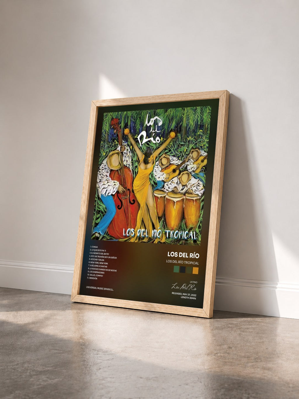 #bois Tableau de l'album Los Del Río Tropical de Los Del Río vu de trois quarts, cadre en bois brut