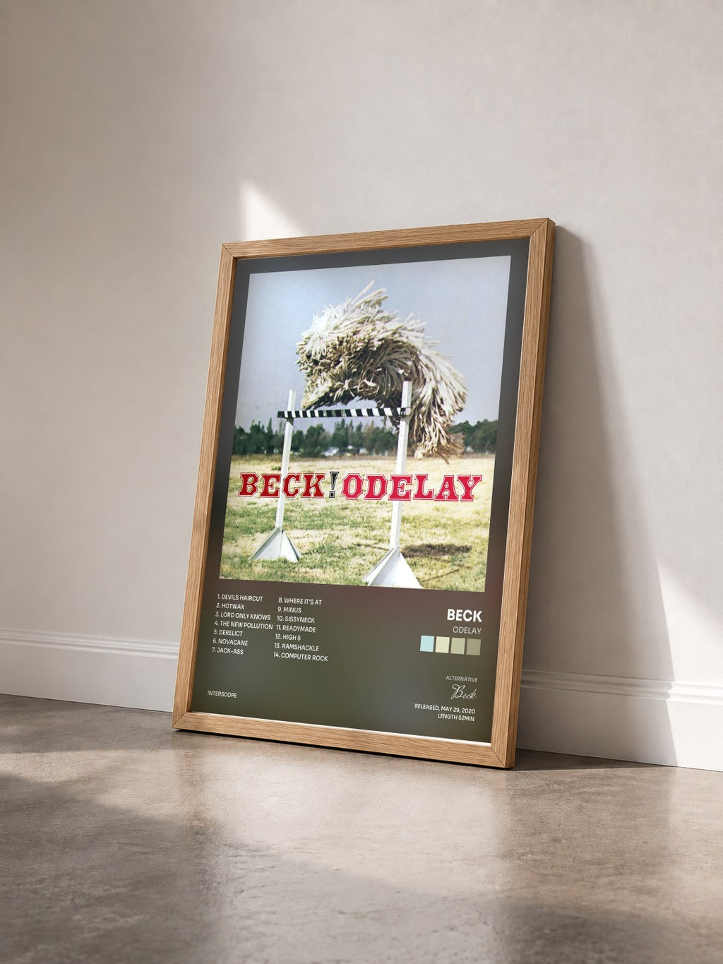 #bois Tableau de l'album Odelay de Beck vu de trois quarts, cadre en bois brut