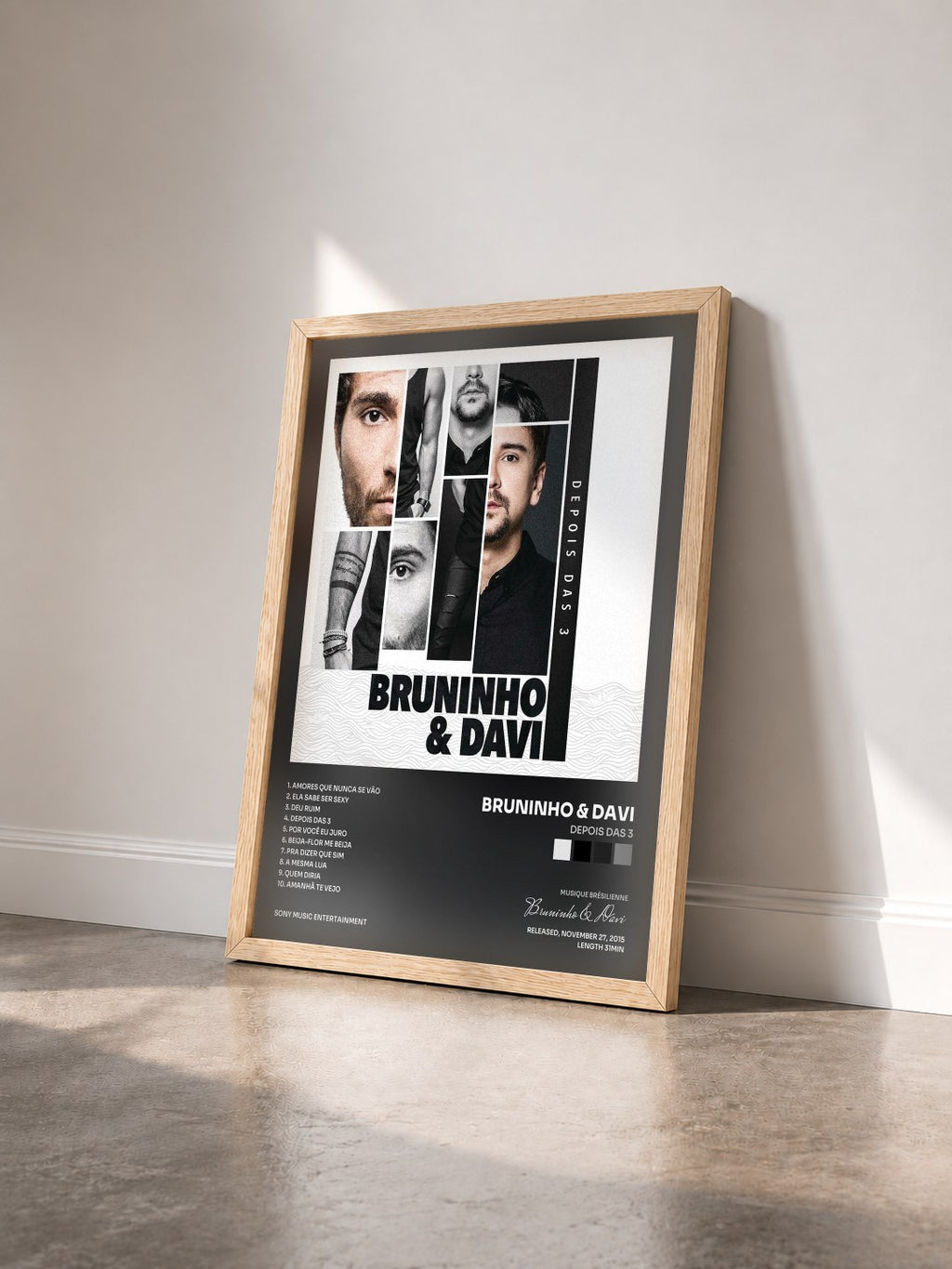#bois Tableau de l'album Depois das 3 de Bruninho & Davi vu de trois quarts, cadre en bois brut