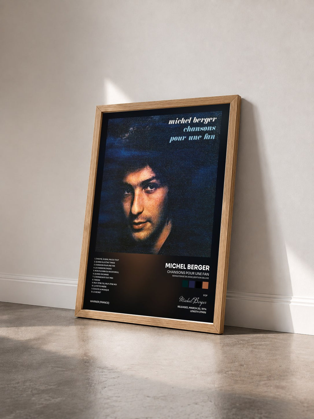#bois Tableau de l'album Chansons pour une fan (Remasterisé en 2002) (Edition Deluxe) de Michel Berger vu de trois quarts, cadre en bois brut