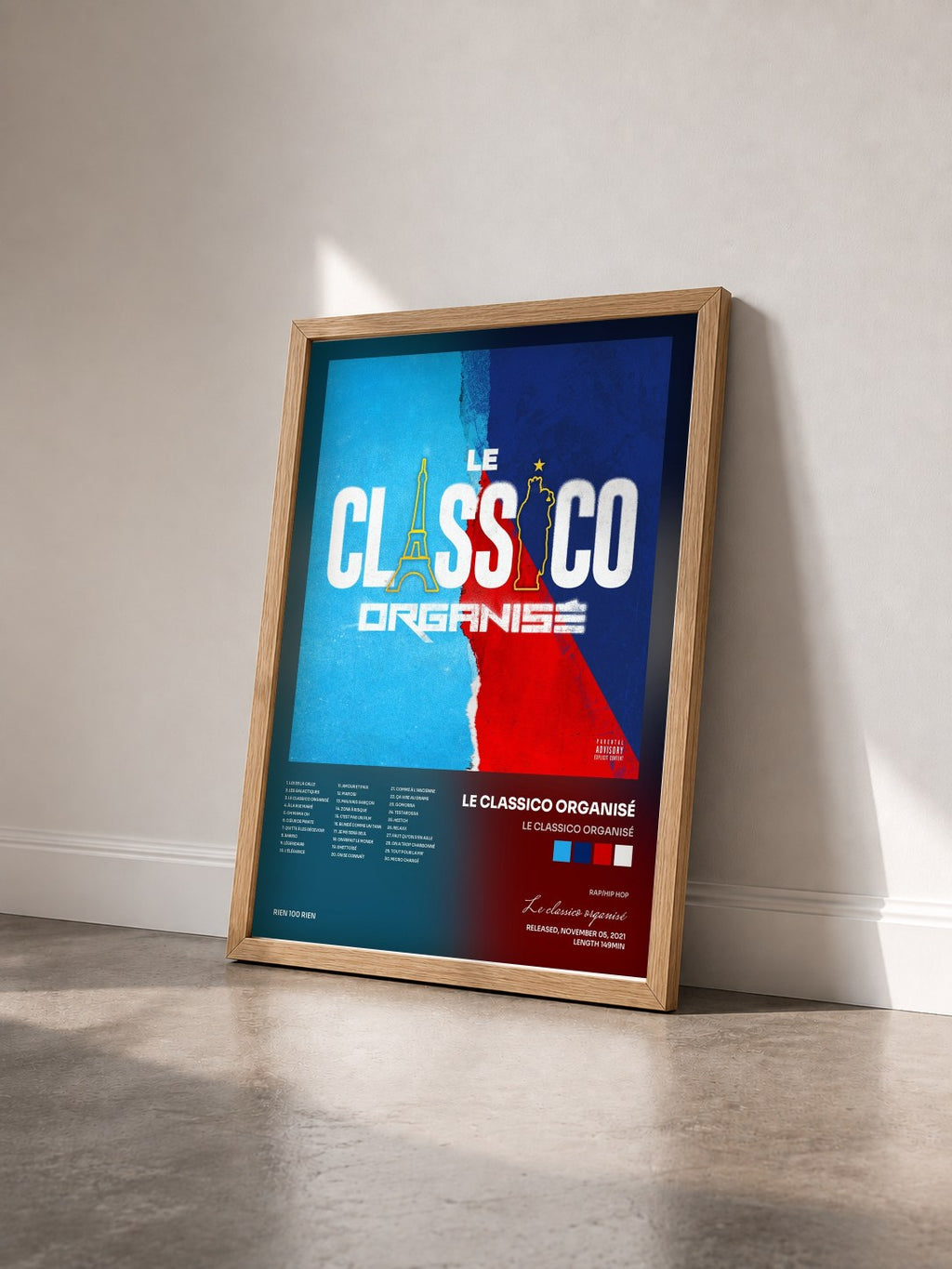 #bois Tableau de l'album Le classico organisé de Le classico organisé vu de trois quarts, cadre en bois brut