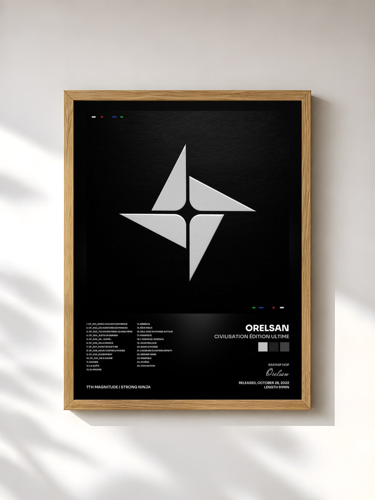 #bois Tableau de l'album Civilisation Édition Ultime de Orelsan, cadre en bois brut, imprimé et encadré en France