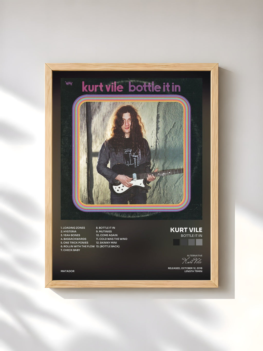 #bois Tableau de l'album Bottle It In de Kurt Vile, cadre en bois brut, imprimé et encadré en France