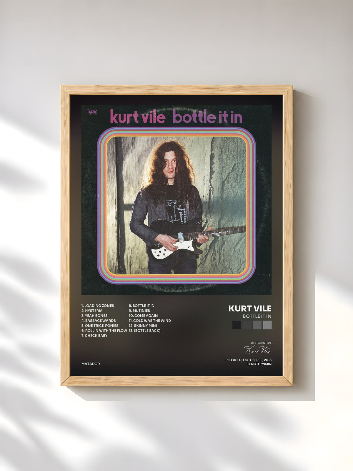 #bois Tableau de l'album Bottle It In de Kurt Vile, cadre en bois brut, imprimé et encadré en France