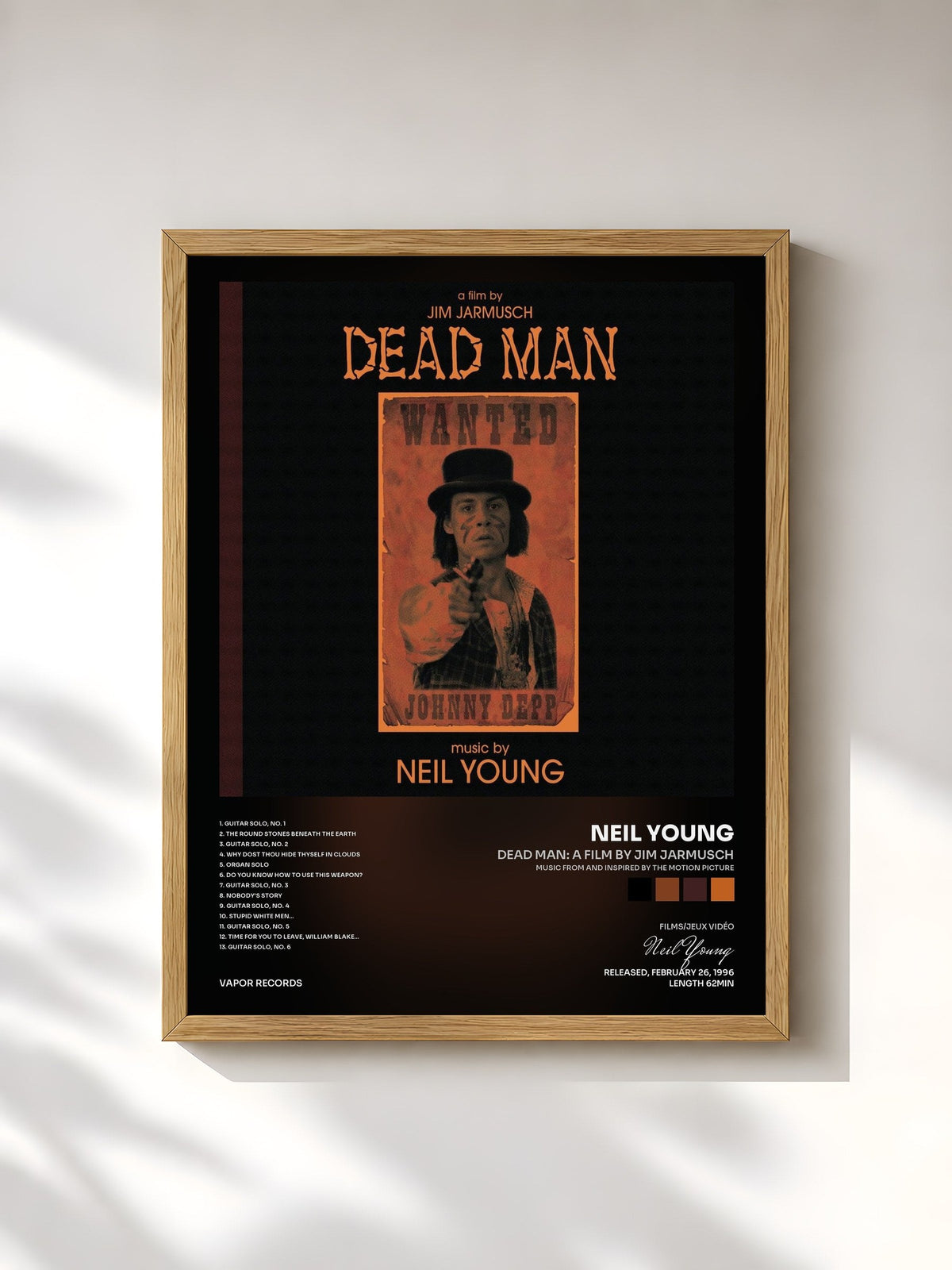 #bois Tableau de l'album Dead Man: A Film By Jim Jarmusch (Music From And Inspired By The Motion Picture) de Neil Young, cadre en bois brut, imprimé et encadré en France