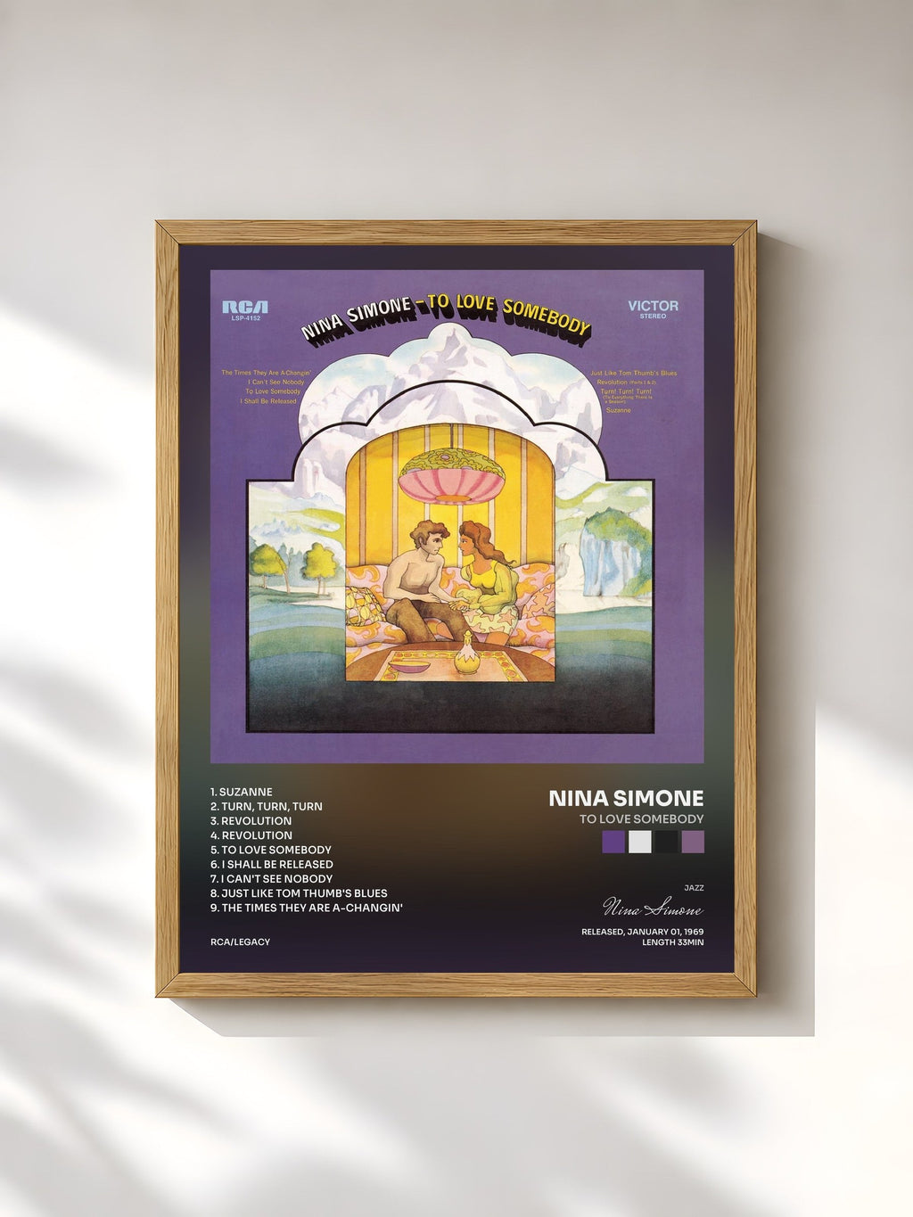 #bois Tableau de l'album To Love Somebody de Nina Simone, cadre en bois brut, imprimé et encadré en France