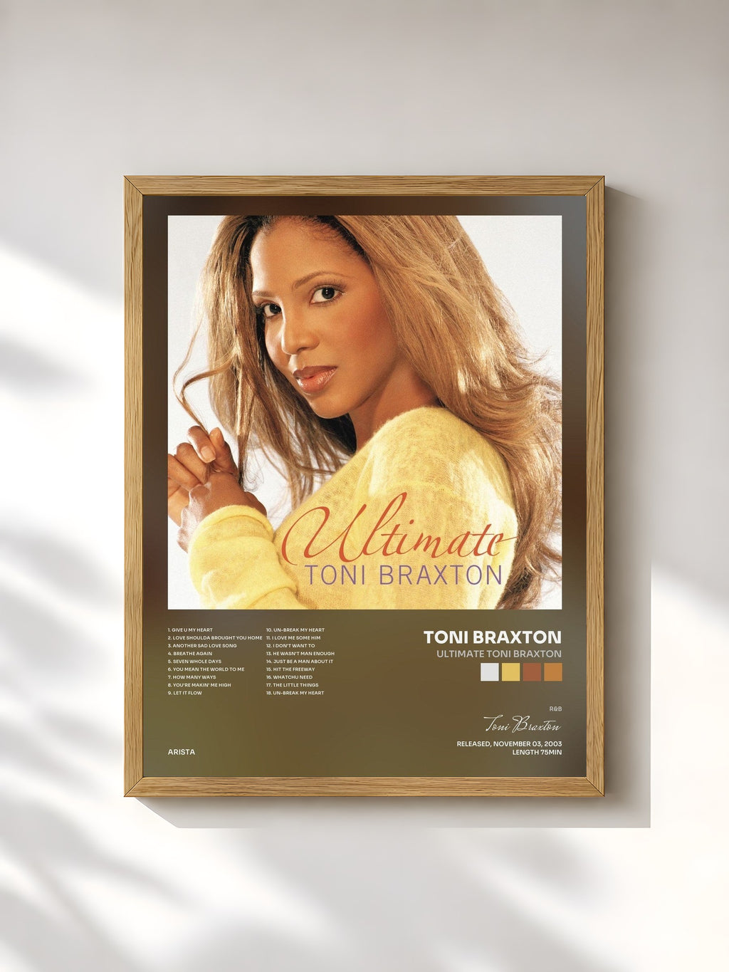 #bois Tableau de l'album Ultimate Toni Braxton de Toni Braxton, cadre en bois brut, imprimé et encadré en France