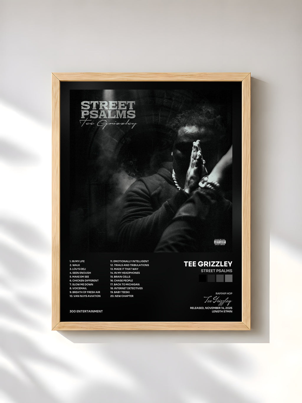 #bois Tableau de l'album Street Psalms de Tee Grizzley, cadre en bois brut, imprimé et encadré en France