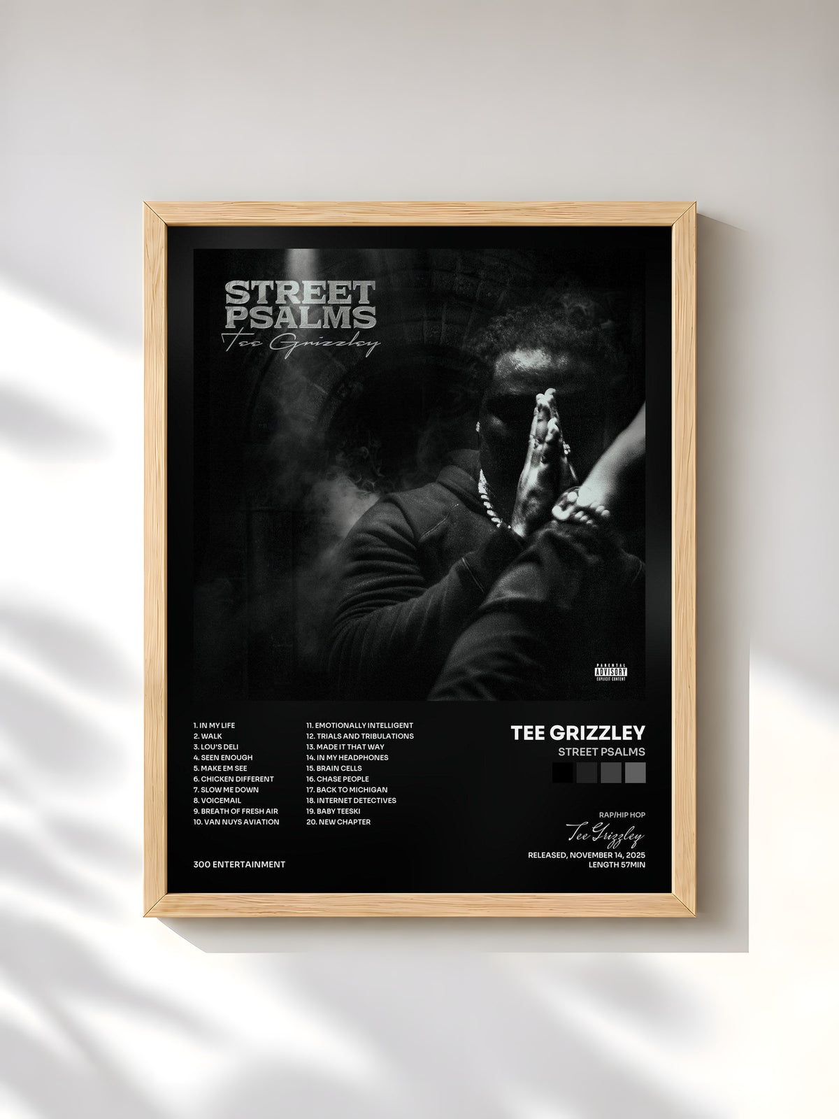 #bois Tableau de l'album Street Psalms de Tee Grizzley, cadre en bois brut, imprimé et encadré en France