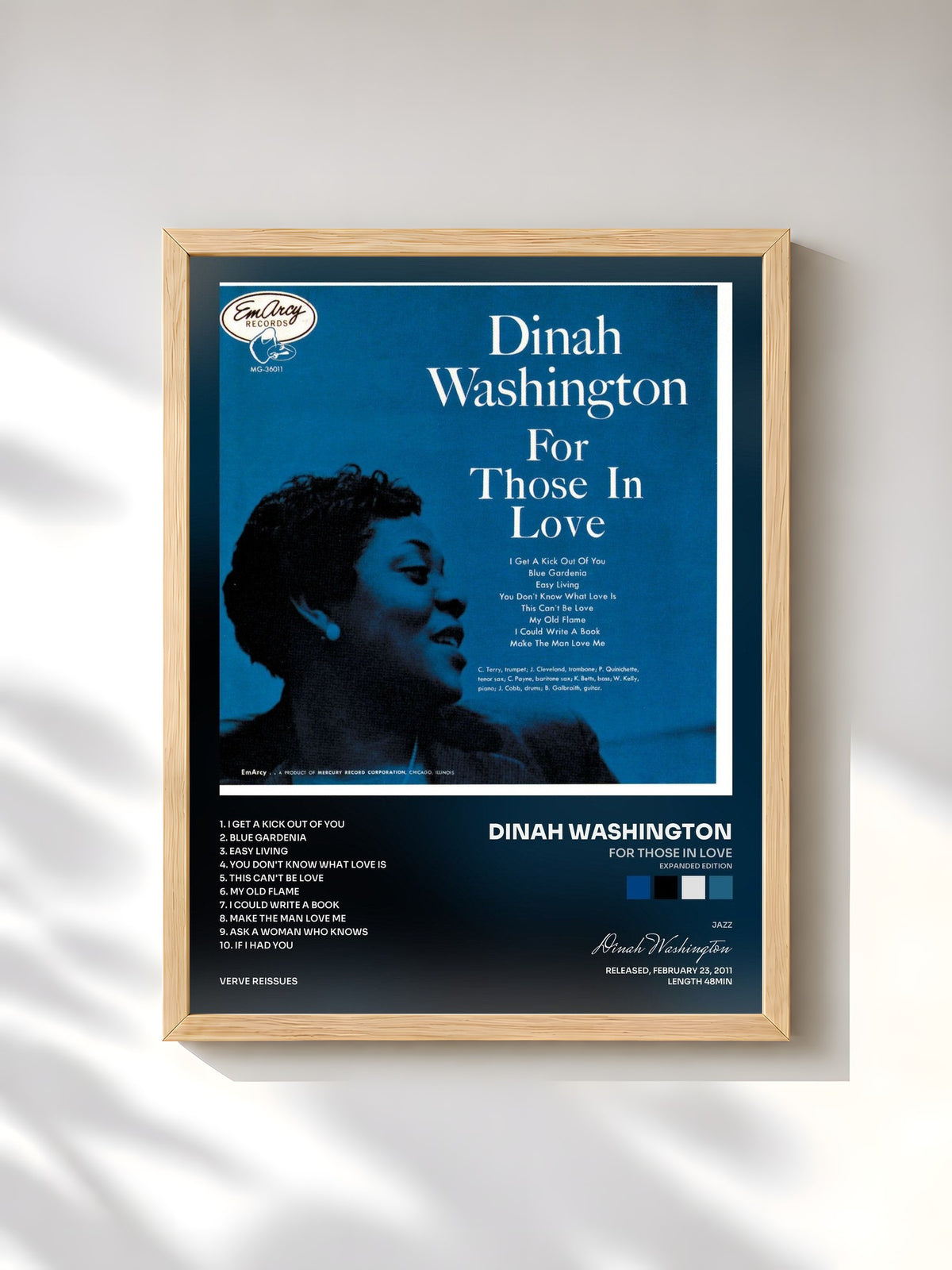 #bois Tableau de l'album For Those In Love (Expanded Edition) de Dinah Washington, cadre en bois brut, imprimé et encadré en France