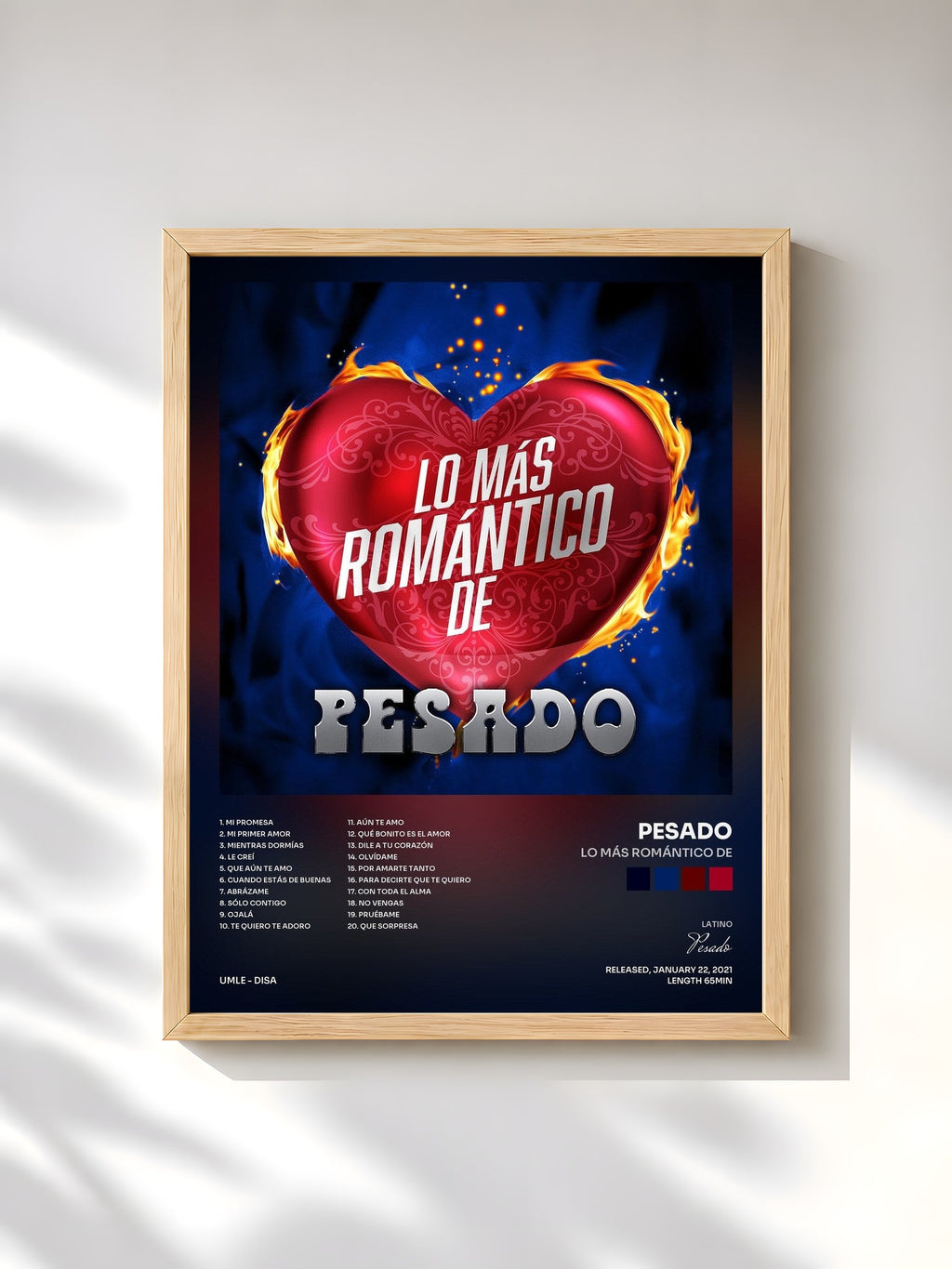 #bois Tableau de l'album Lo Más Romántico De de Pesado, cadre en bois brut, imprimé et encadré en France