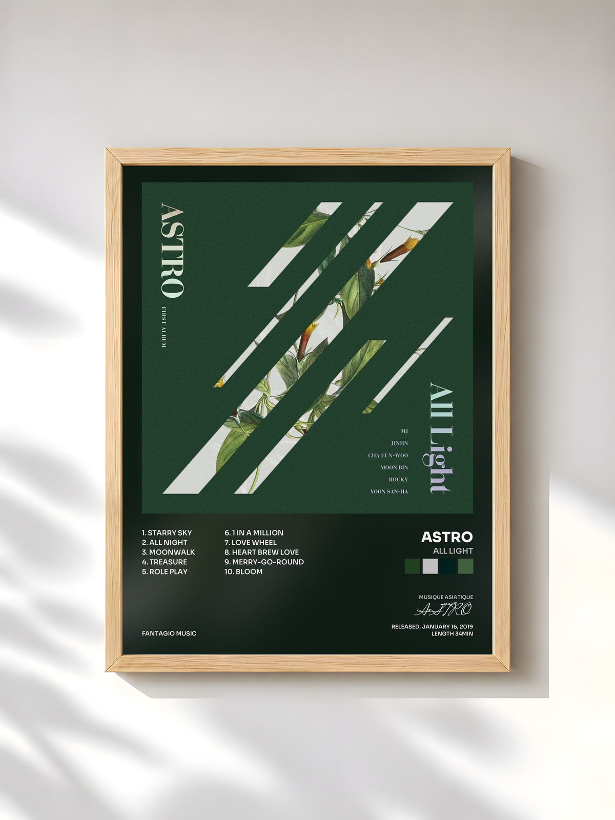 #bois Tableau de l'album All Light de ASTRO, cadre en bois brut, imprimé et encadré en France