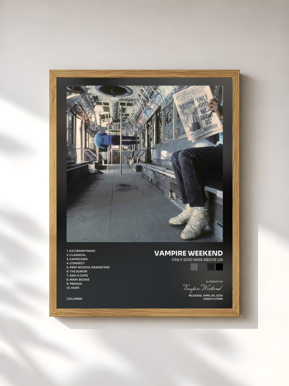 #bois Tableau de l'album Only God Was Above Us de Vampire Weekend, cadre en bois brut, imprimé et encadré en France