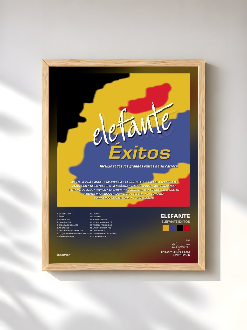 #bois Tableau de l'album Elefante Exitos de Elefante, cadre en bois brut, imprimé et encadré en France