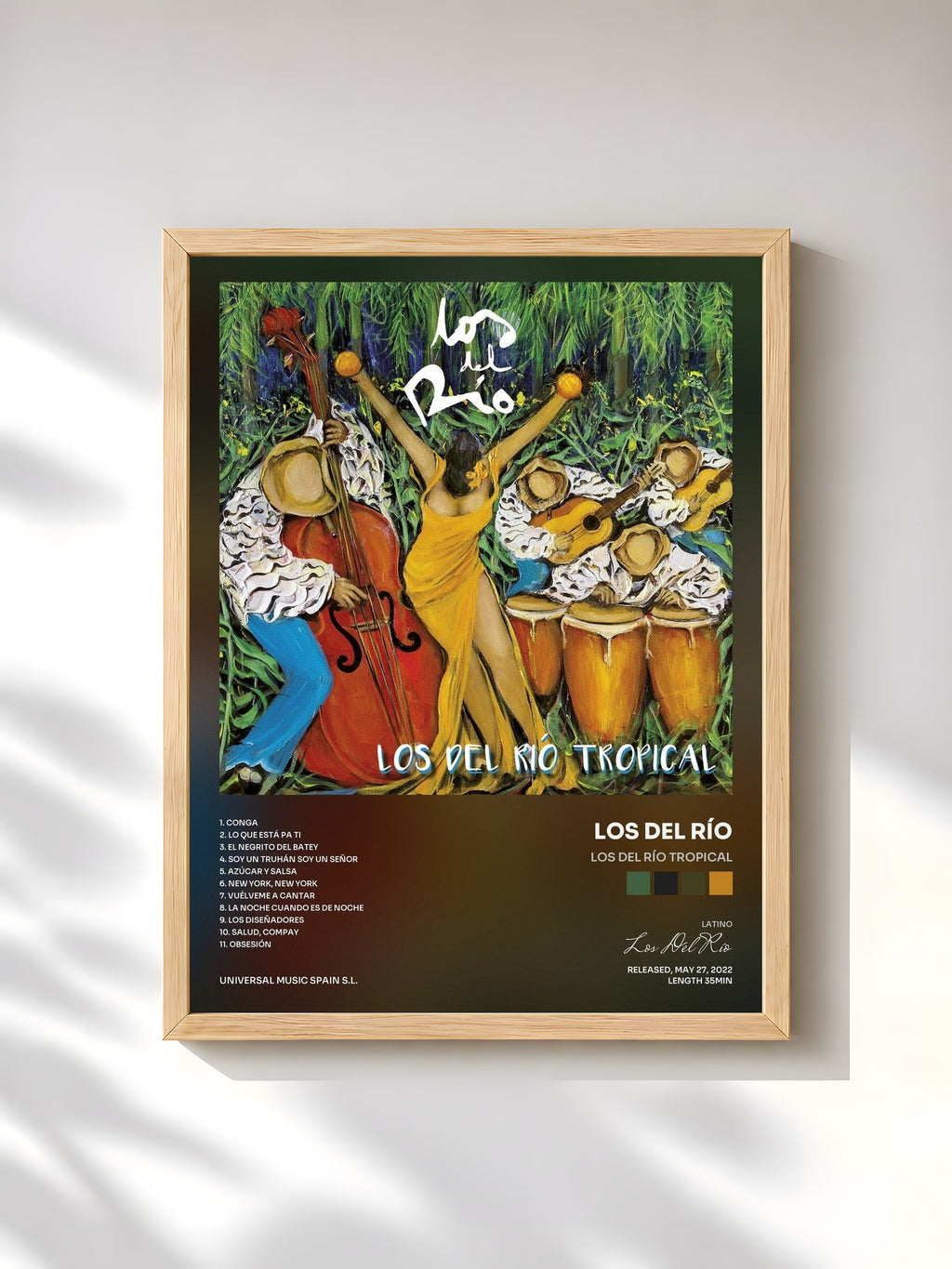 #bois Tableau de l'album Los Del Río Tropical de Los Del Río, cadre en bois brut, imprimé et encadré en France