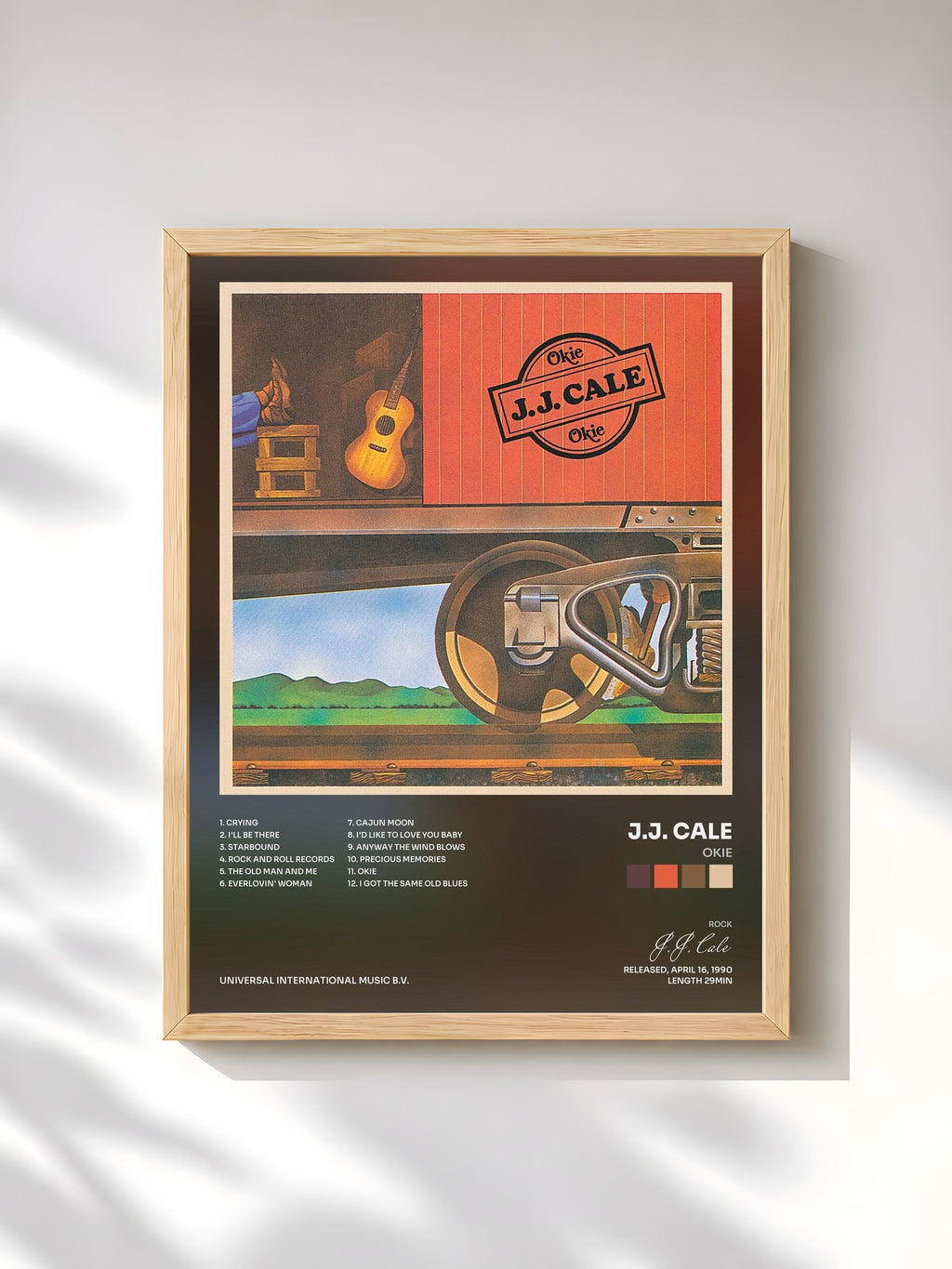 #bois Tableau de l'album Okie de J.J. Cale, cadre en bois brut, imprimé et encadré en France