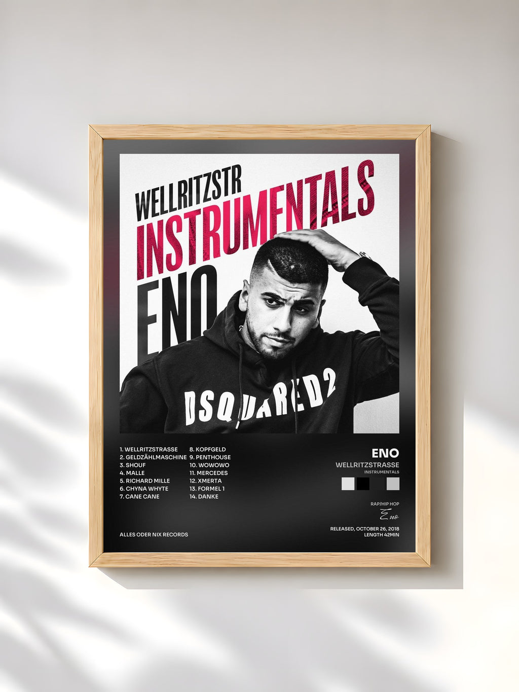 #bois Tableau de l'album Wellritzstrasse (Instrumentals) de Eno, cadre en bois brut, imprimé et encadré en France