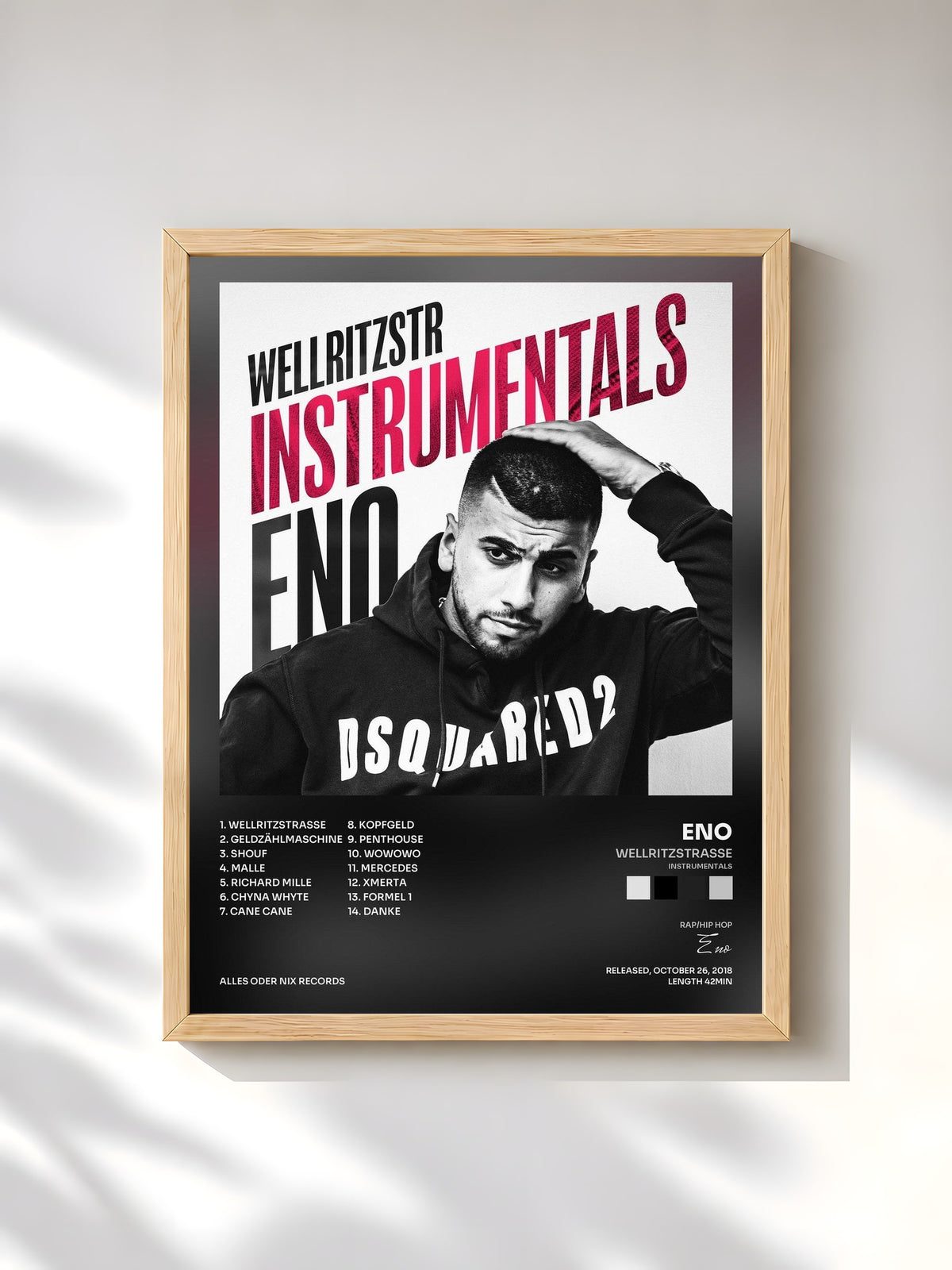 #bois Tableau de l'album Wellritzstrasse (Instrumentals) de Eno, cadre en bois brut, imprimé et encadré en France