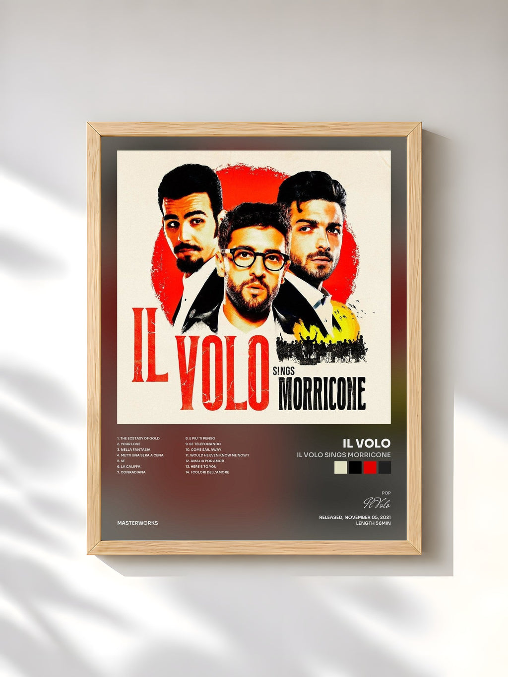 #bois Tableau de l'album IL VOLO SINGS MORRICONE de Il Volo, cadre en bois brut, imprimé et encadré en France