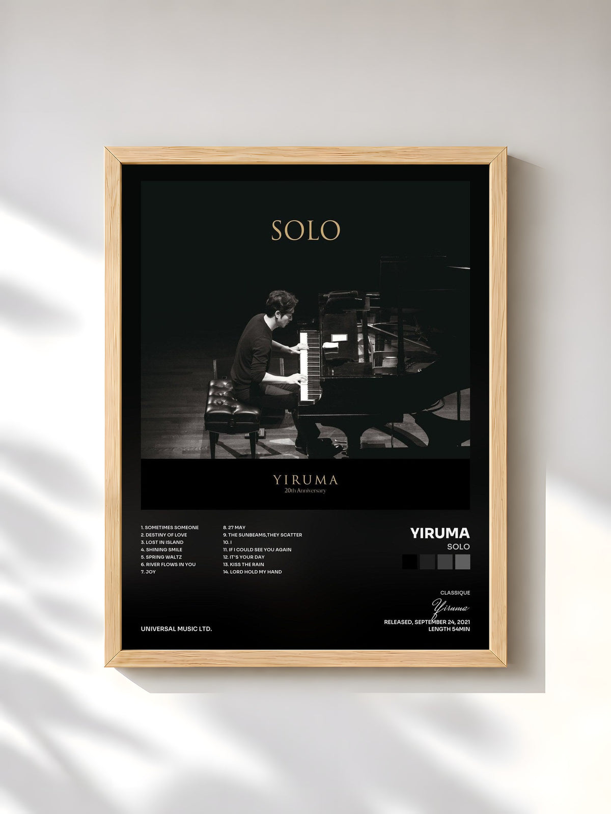 #bois Tableau de l'album SOLO de Yiruma, cadre en bois brut, imprimé et encadré en France