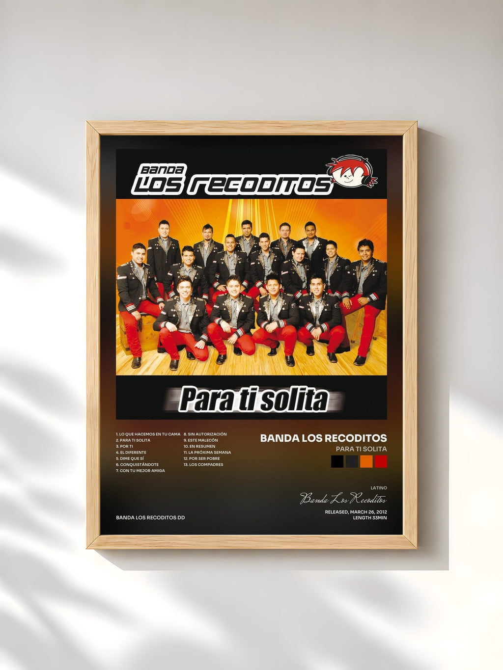 #bois Tableau de l'album Para Ti Solita de Banda Los Recoditos, cadre en bois brut, imprimé et encadré en France
