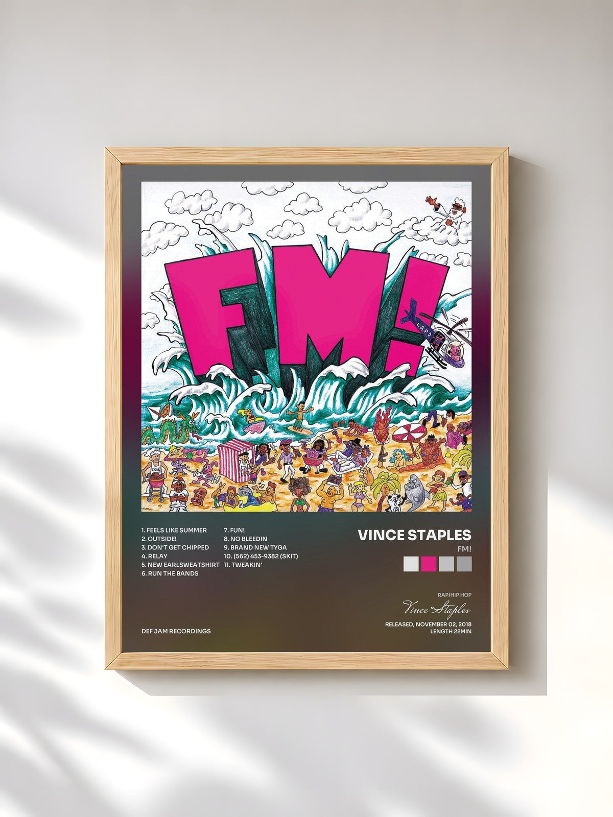 #bois Tableau de l'album FM! de Vince Staples, cadre en bois brut, imprimé et encadré en France