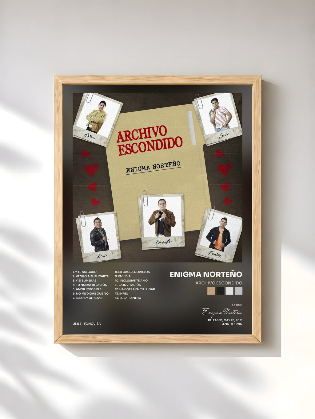 #bois Tableau de l'album Archivo Escondido de Enigma Norteño, cadre en bois brut, imprimé et encadré en France