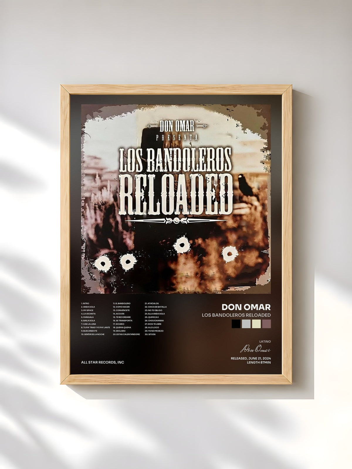 #bois Tableau de l'album Los Bandoleros Reloaded de Don Omar, cadre en bois brut, imprimé et encadré en France