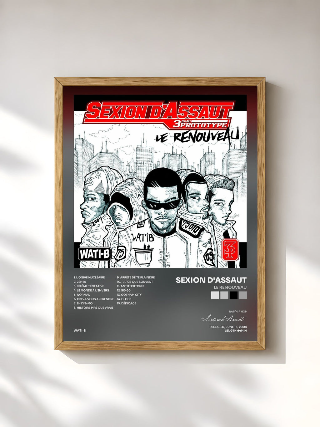 #bois Tableau de l'album Le renouveau de Sexion d'Assaut, cadre en bois brut, imprimé et encadré en France
