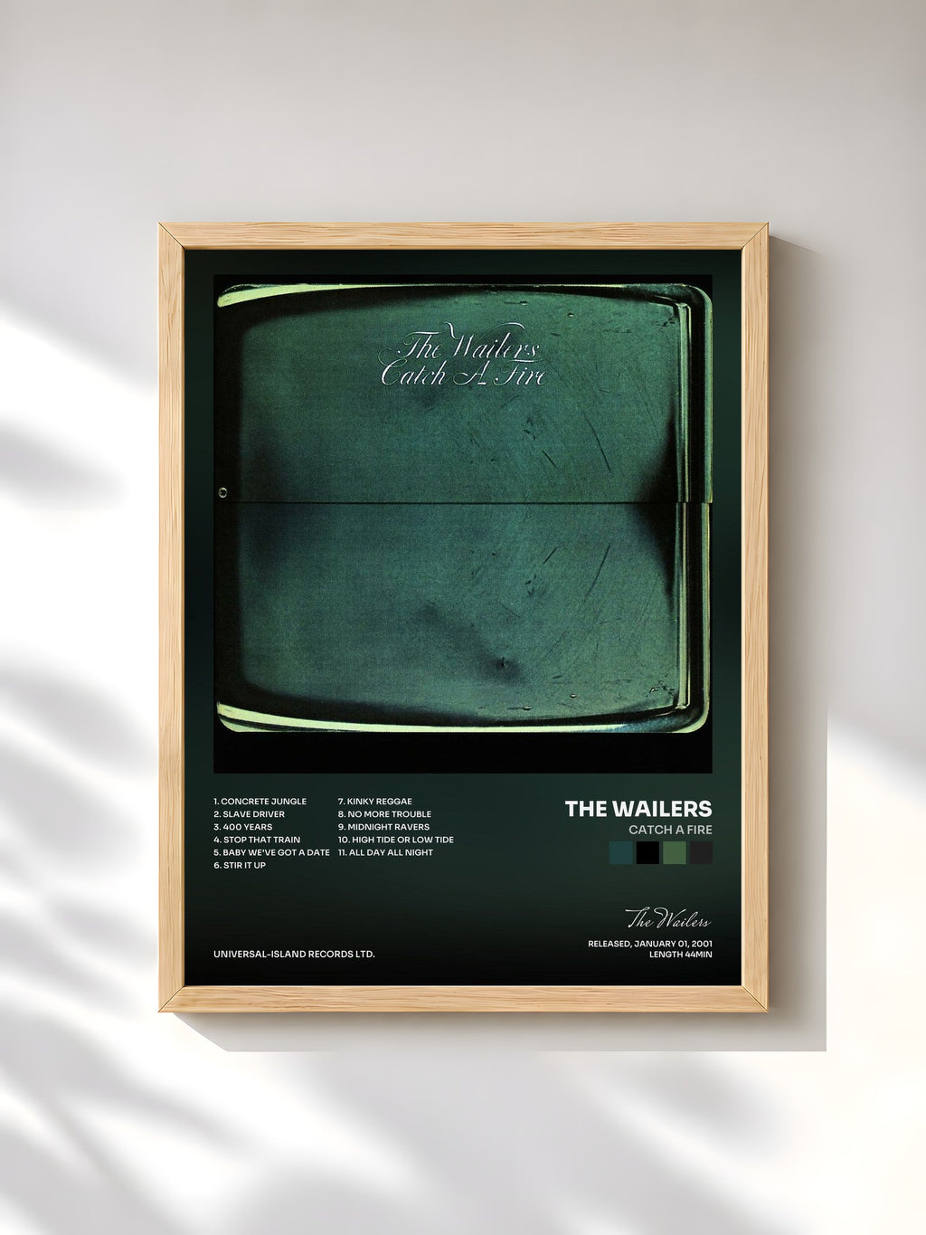 #bois Tableau de l'album Catch A Fire de The Wailers, cadre en bois brut, imprimé et encadré en France