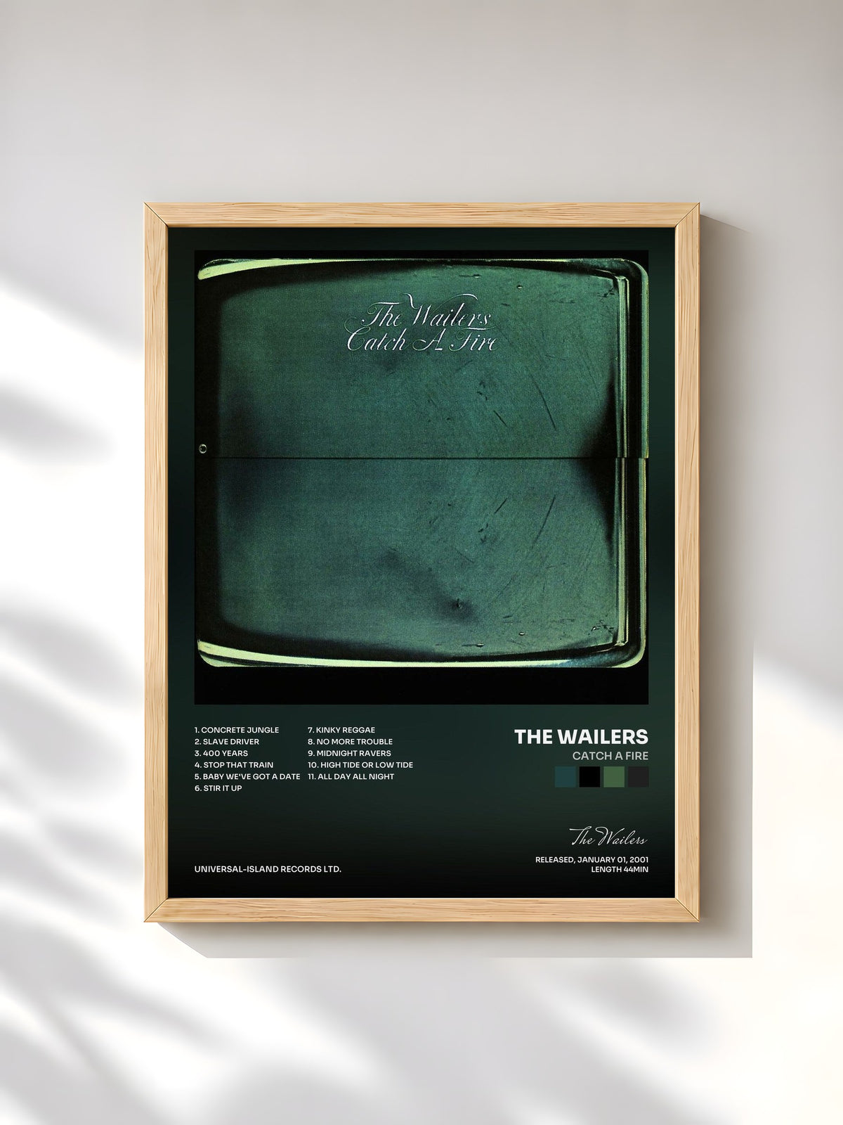 #bois Tableau de l'album Catch A Fire de The Wailers, cadre en bois brut, imprimé et encadré en France